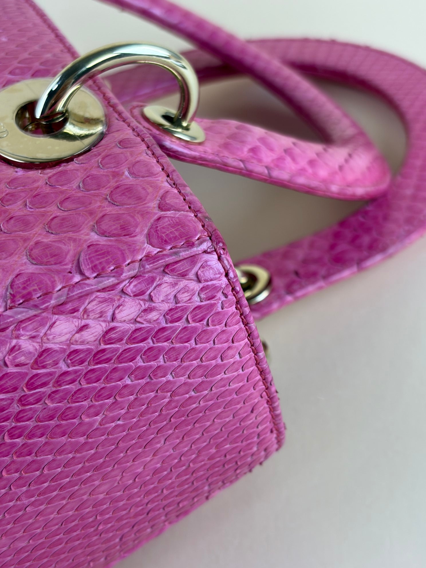 Christian Dior Pink Medium Lady Dior Python Bag with Strap