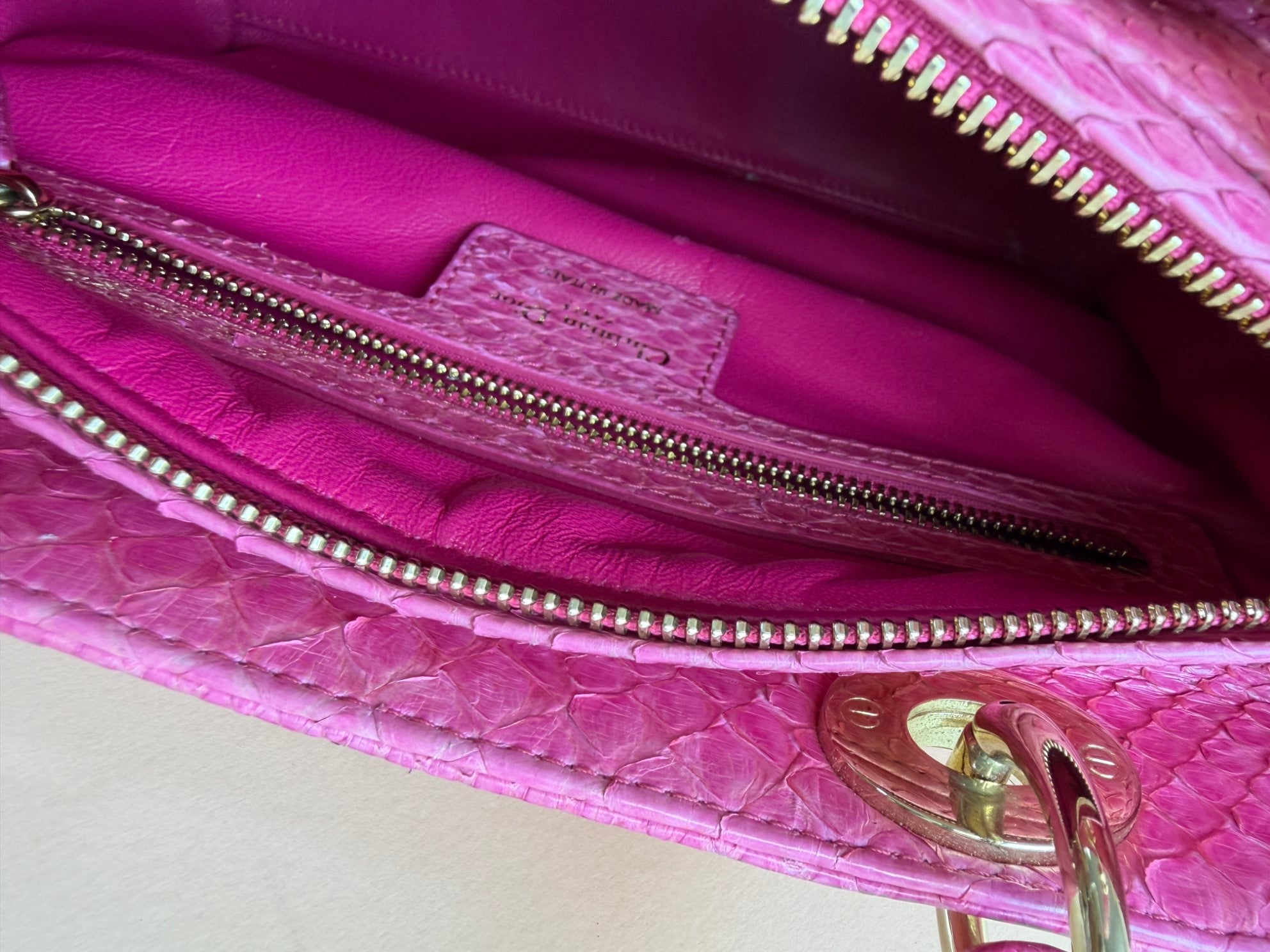 Christian Dior Pink Medium Lady Dior Python Bag with Strap