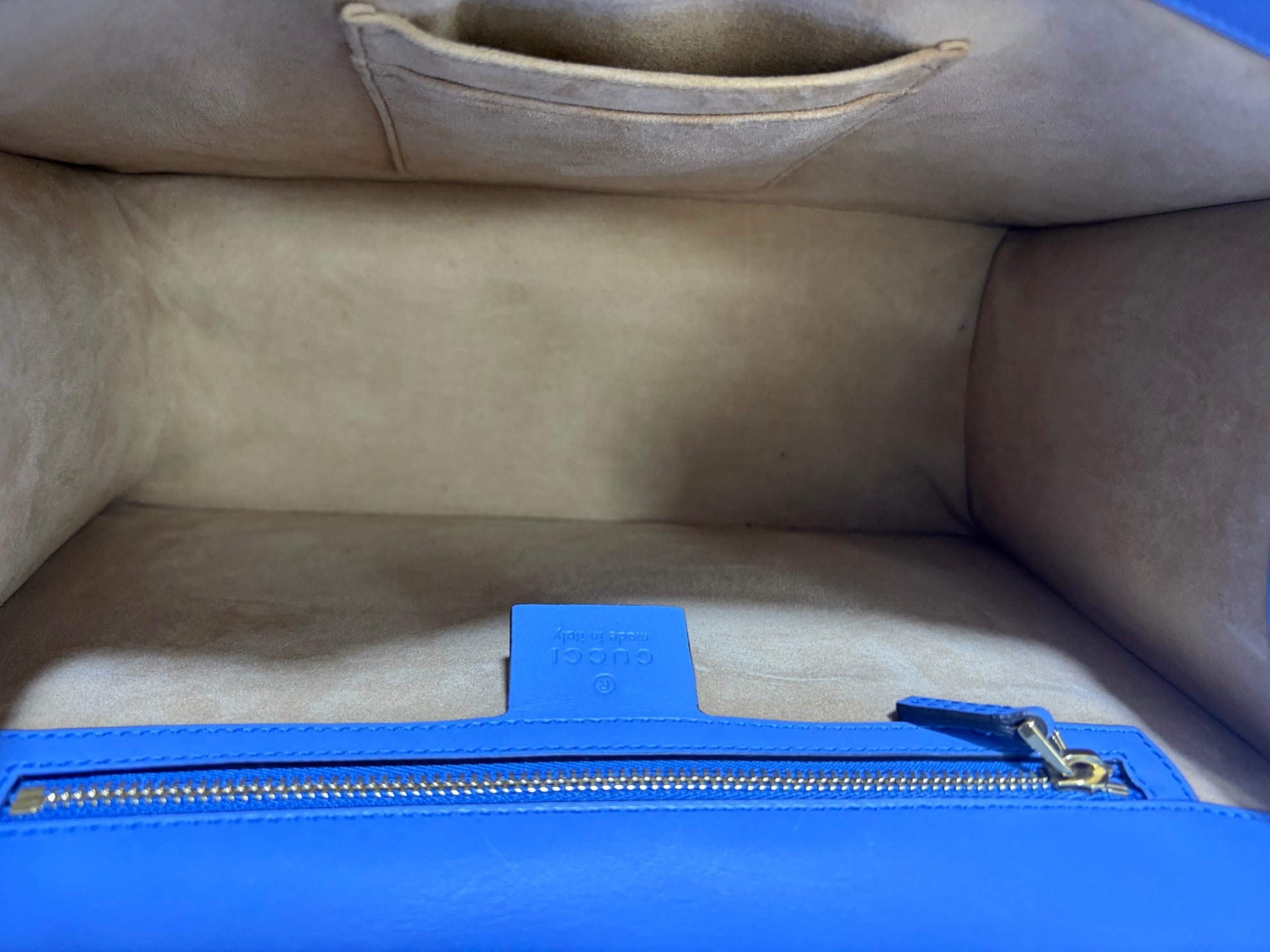 Gucci Blue Floral Embroidered Medium Sylvie Top Handle Bag with Strap