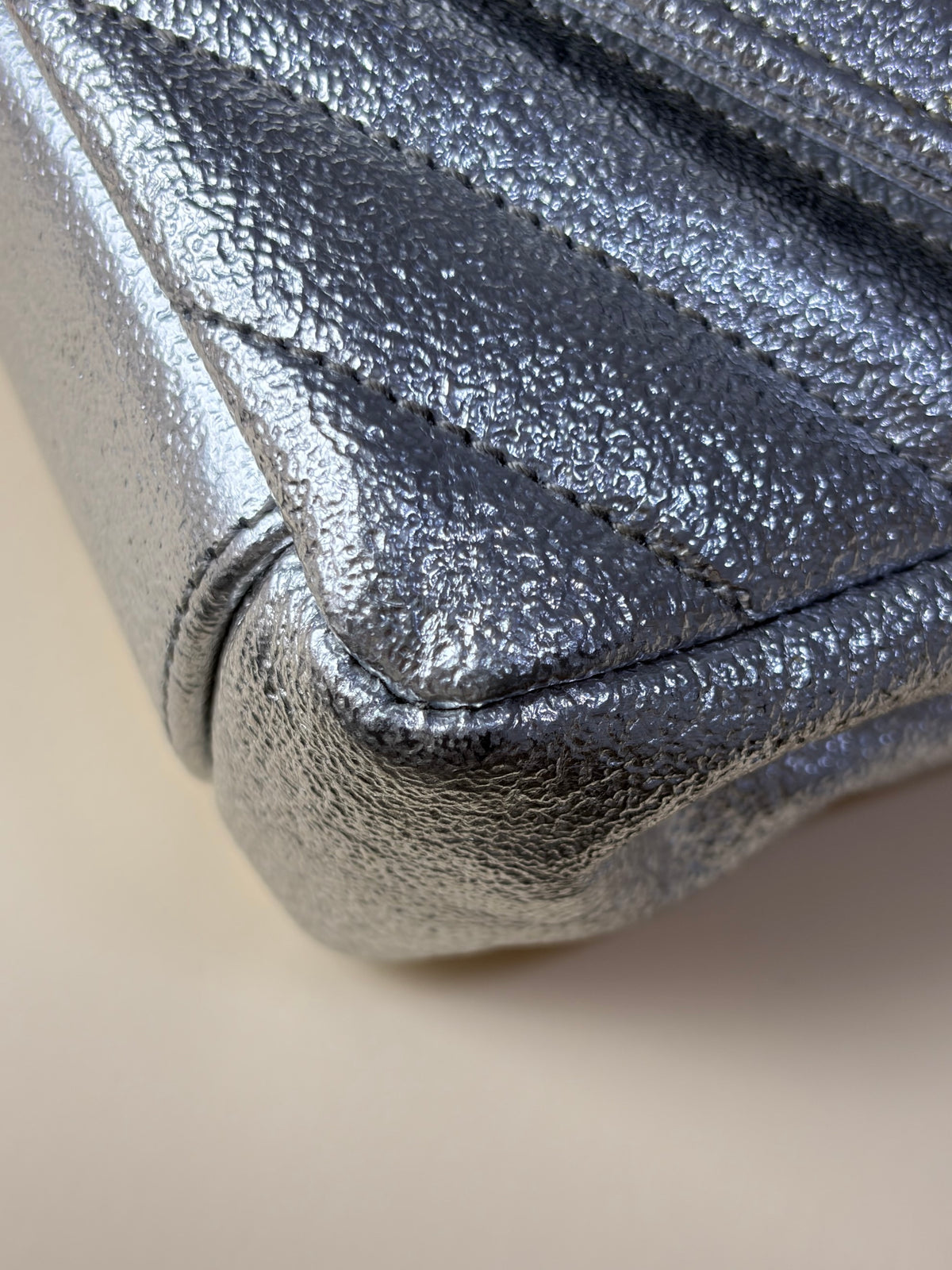 YSL silver chevron classic monogram metallic leather