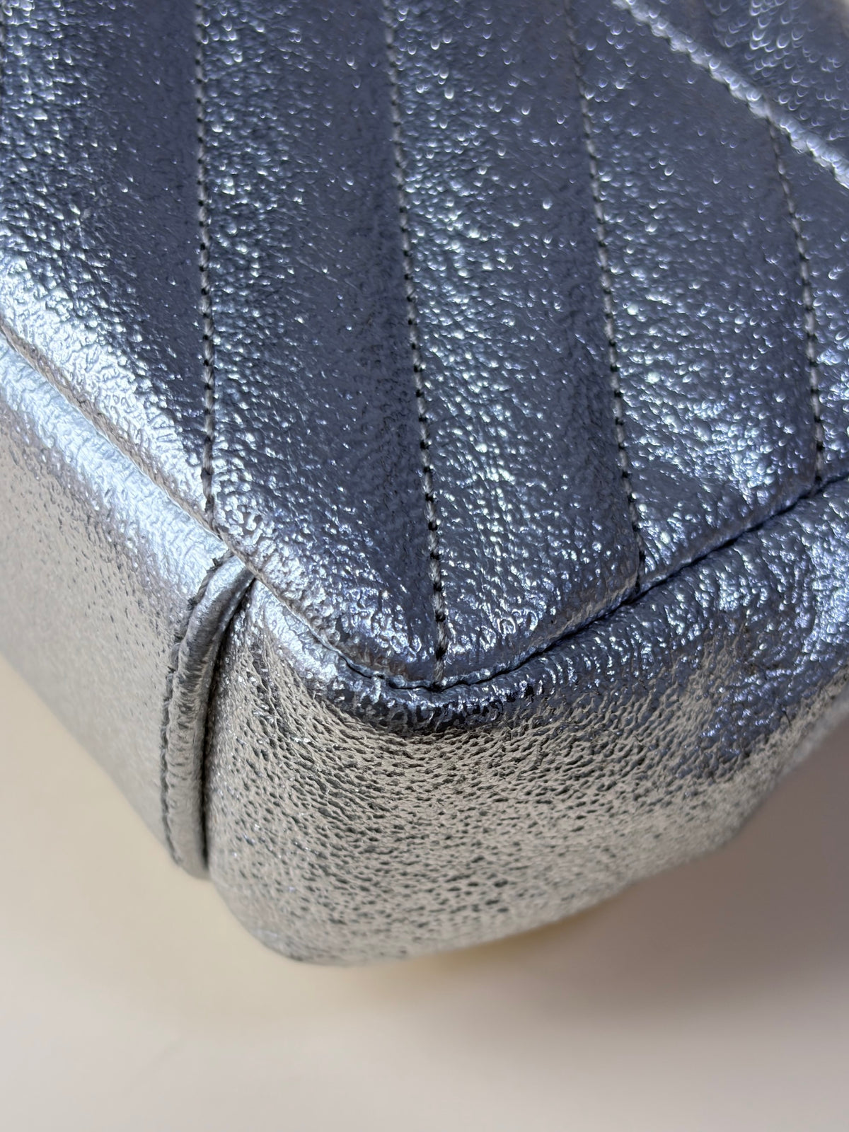 YSL silver chevron classic monogram metallic leather