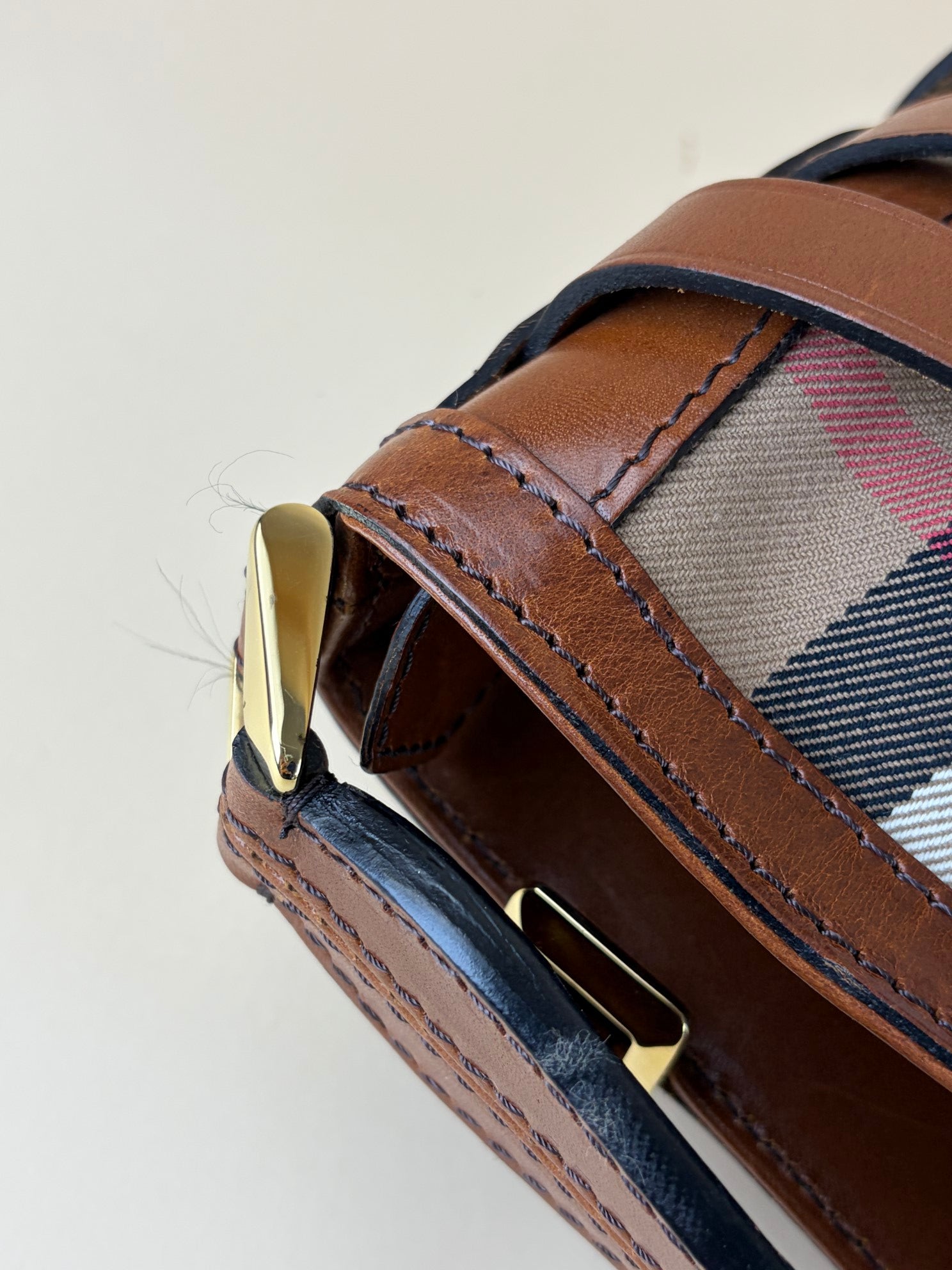 Burberry Camel Dutton Bridle House Check Small Hobo Bag