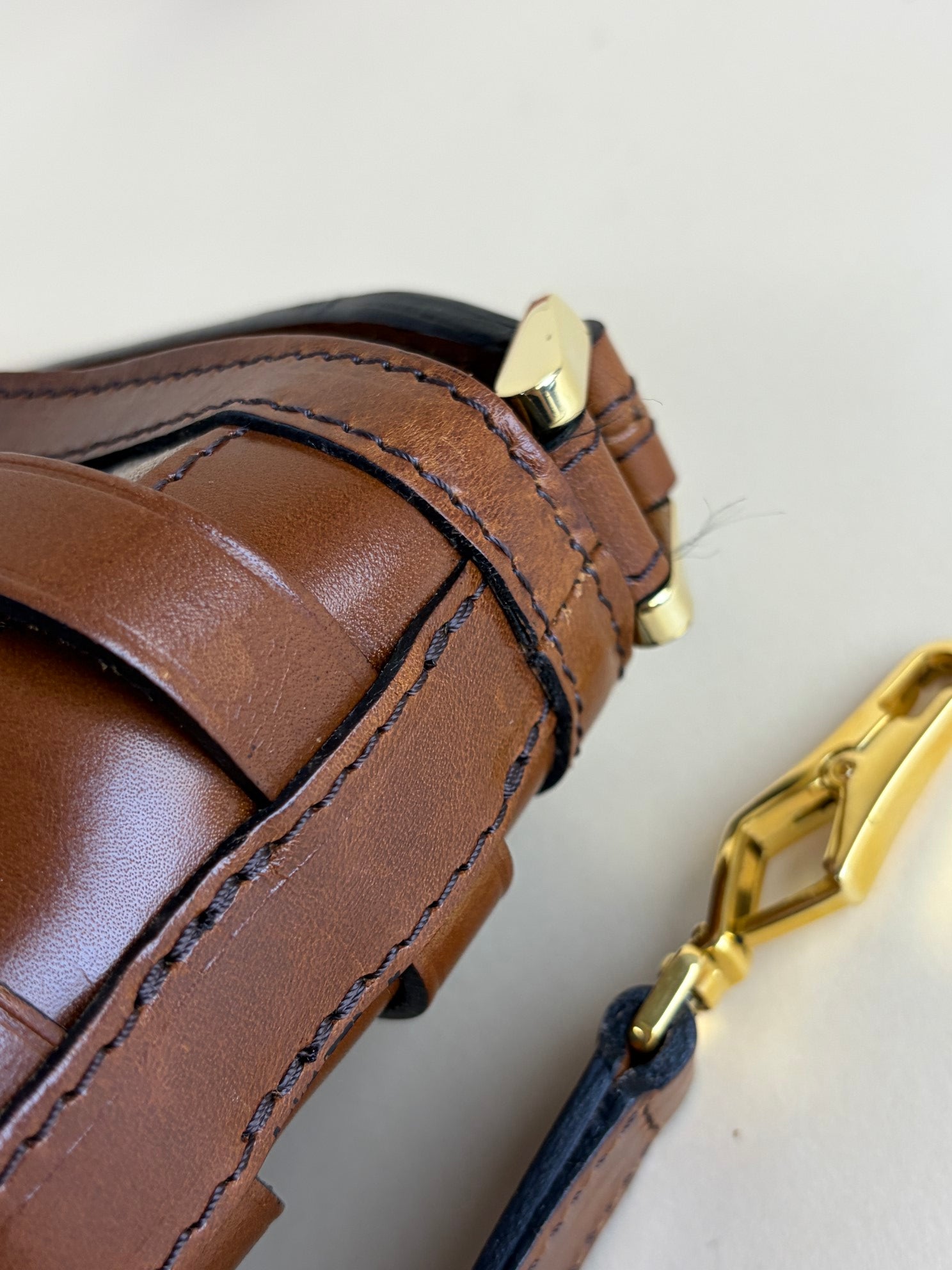 Burberry Camel Dutton Bridle House Check Small Hobo Bag