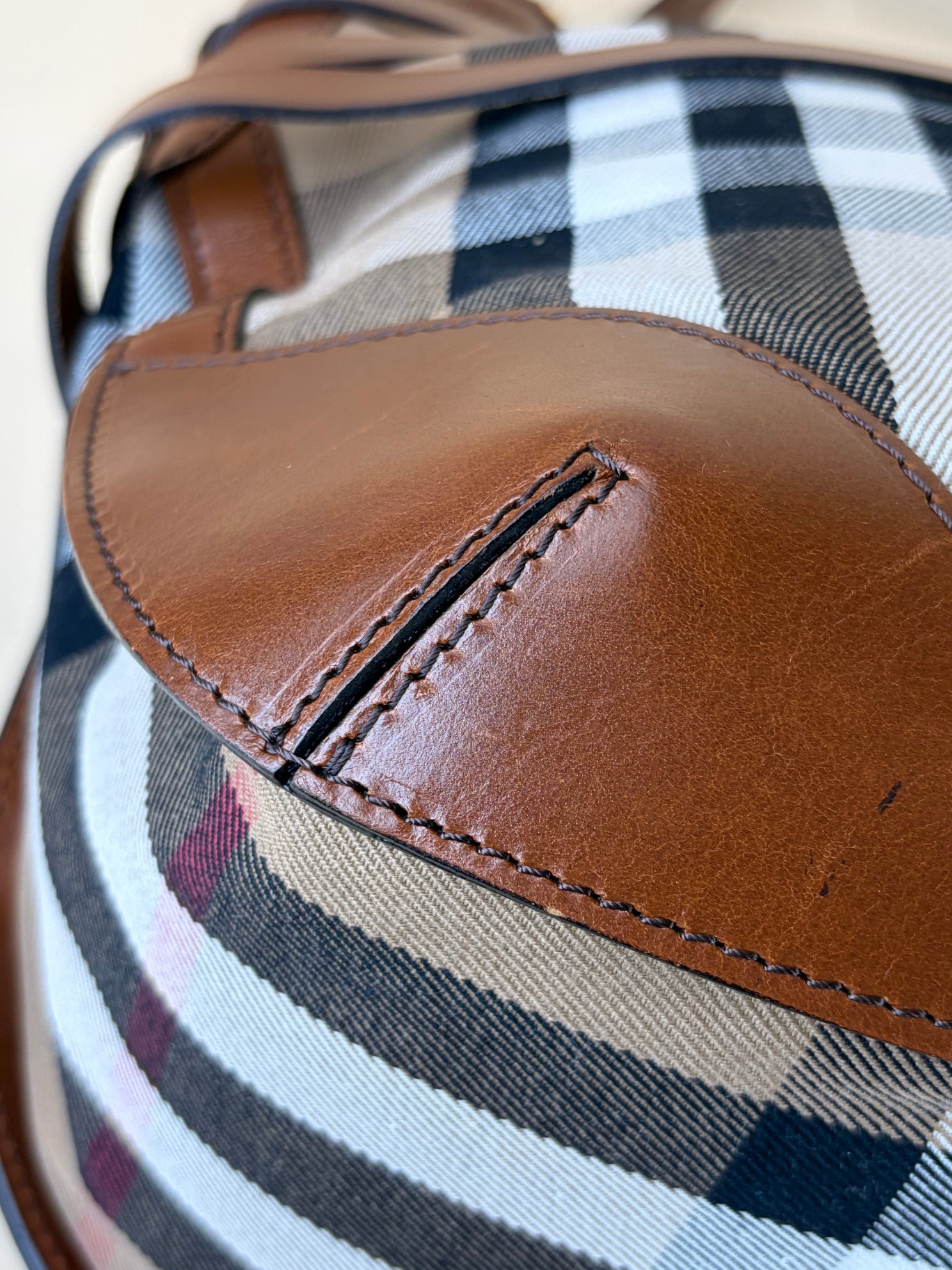 Burberry Camel Dutton Bridle House Check Small Hobo Bag