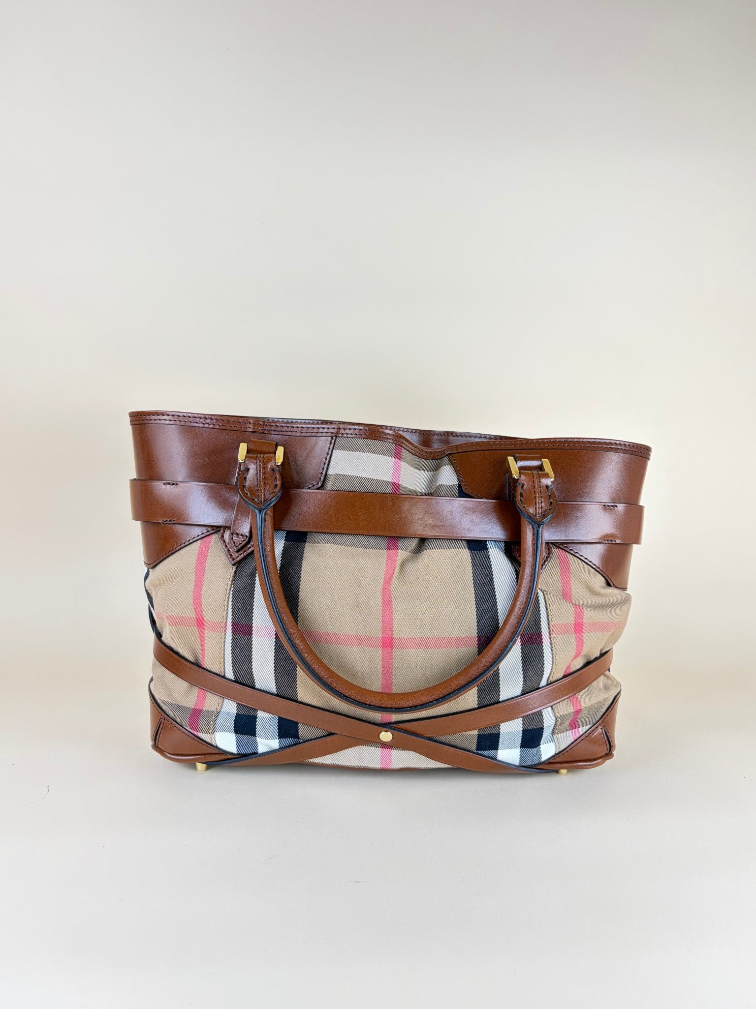 Burberry Brown Lynher Medium House Check Tote Bag