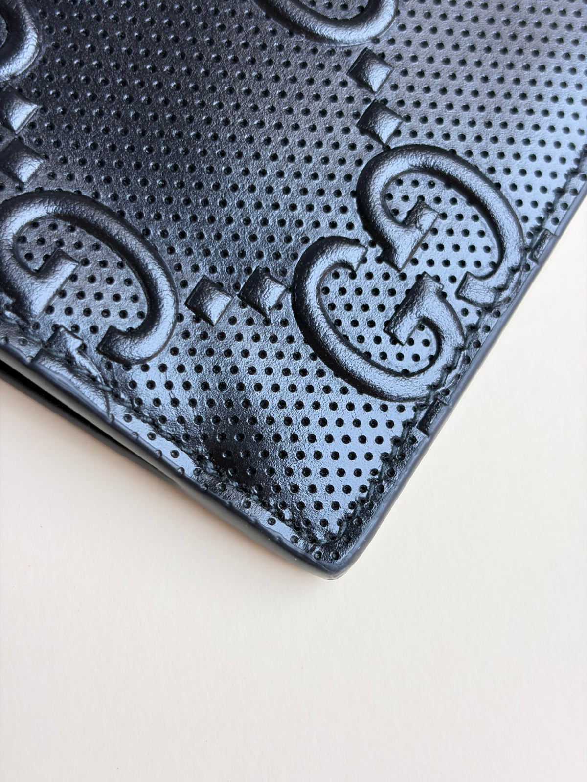 Gucci black Clutch calf skin gg tennis embossed wristlet pouch