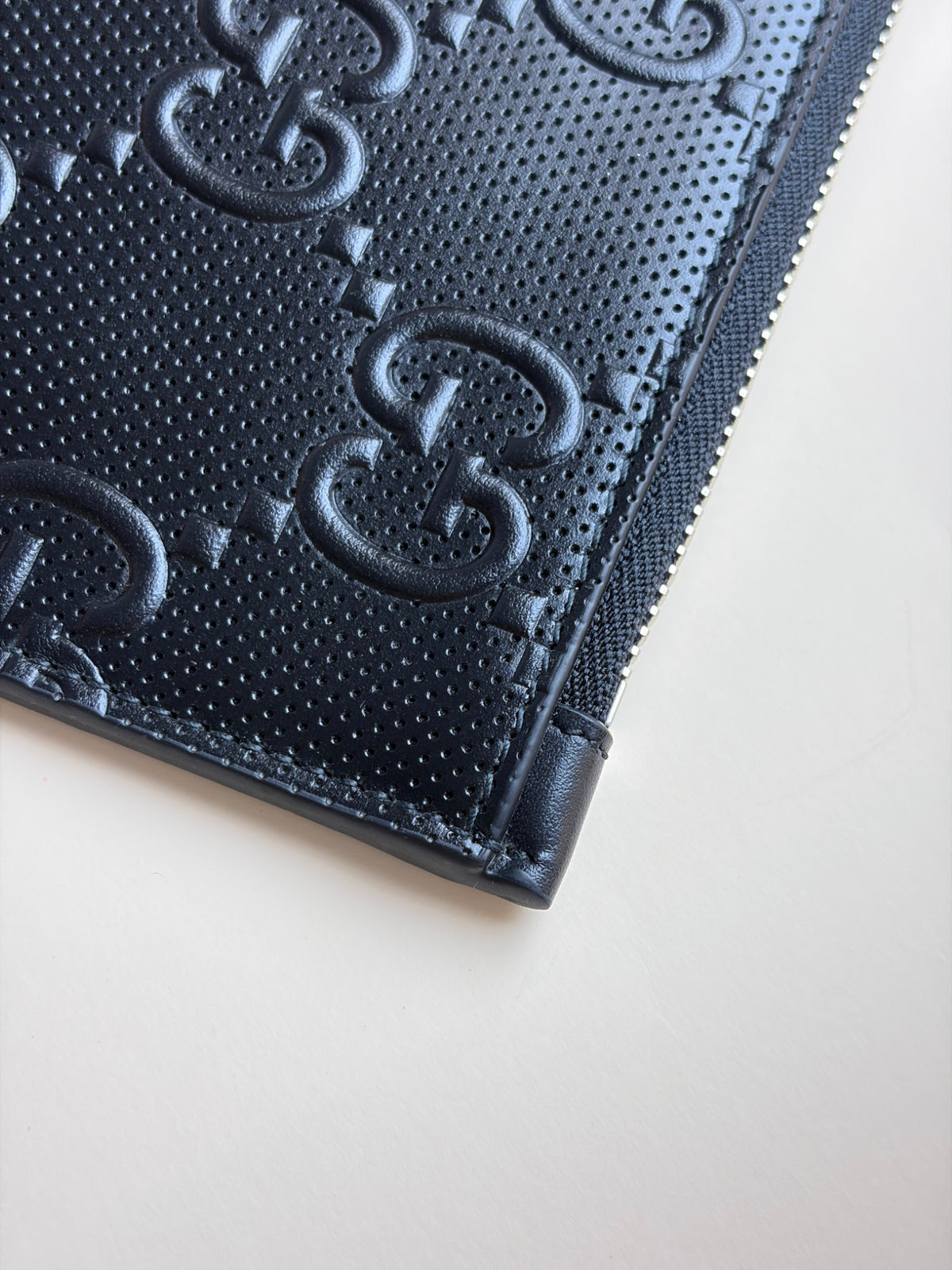 Gucci black Clutch calf skin gg tennis embossed wristlet pouch