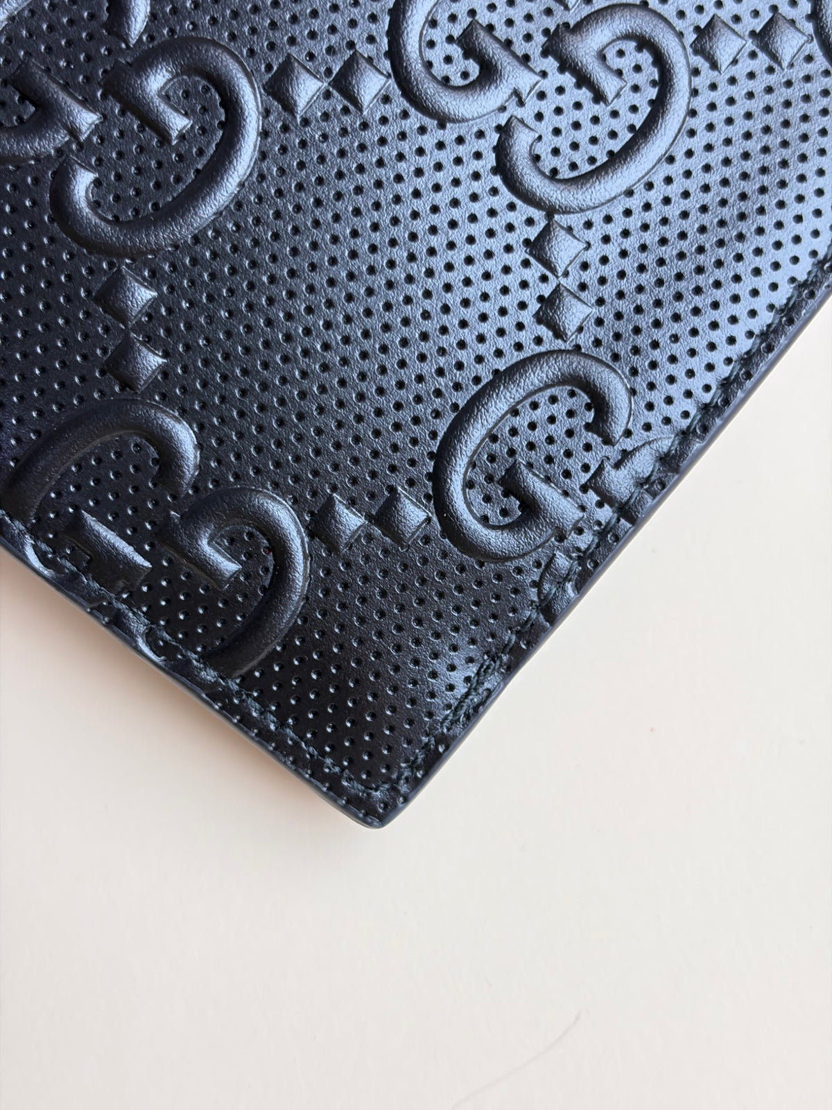 Gucci black Clutch calf skin gg tennis embossed wristlet pouch