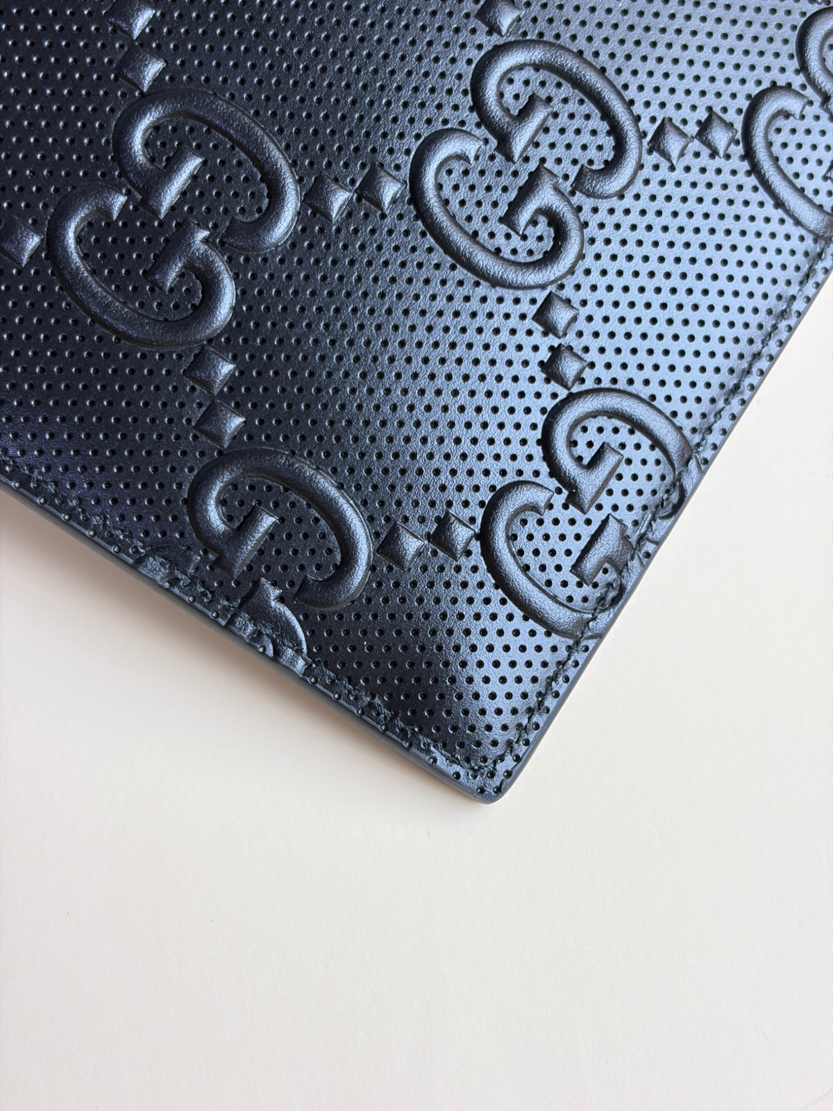 Gucci black Clutch calf skin gg tennis embossed wristlet pouch