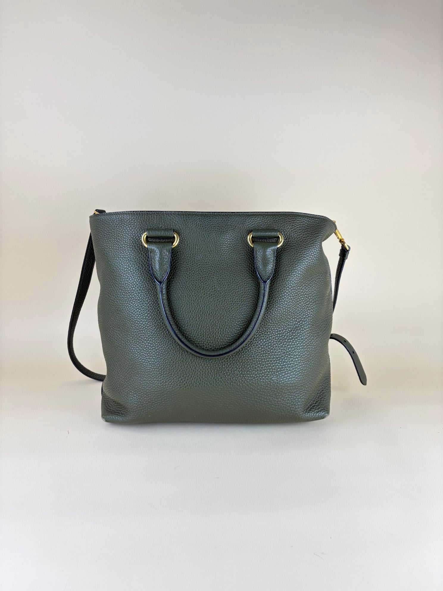 Prada Dark Green Vitello Daino Shopping Tote Bag