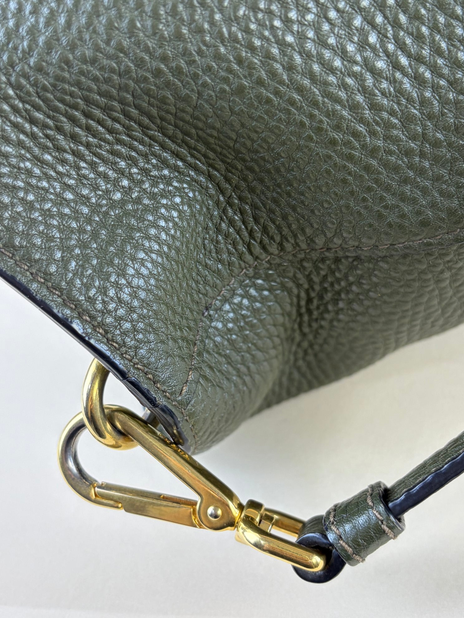 Prada Dark Green Vitello Daino Shopping Tote Bag
