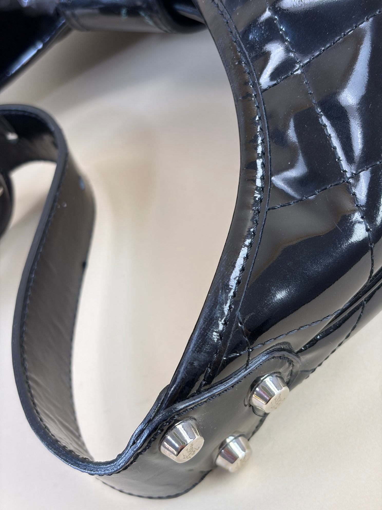 Burberry black quilted patent Brooke hobo bag