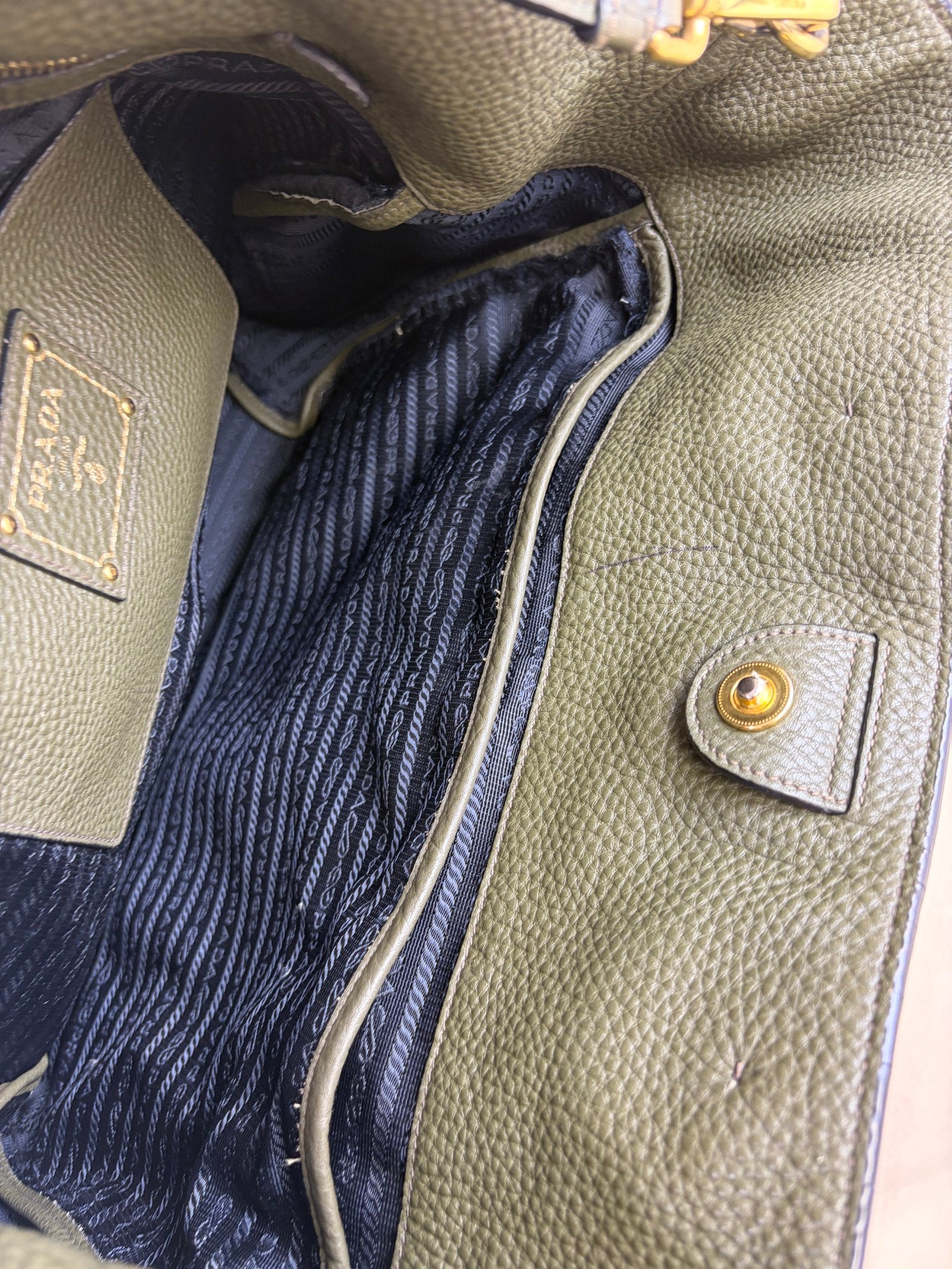 Prada Dark Green Vitello Daino Shopping Tote Bag