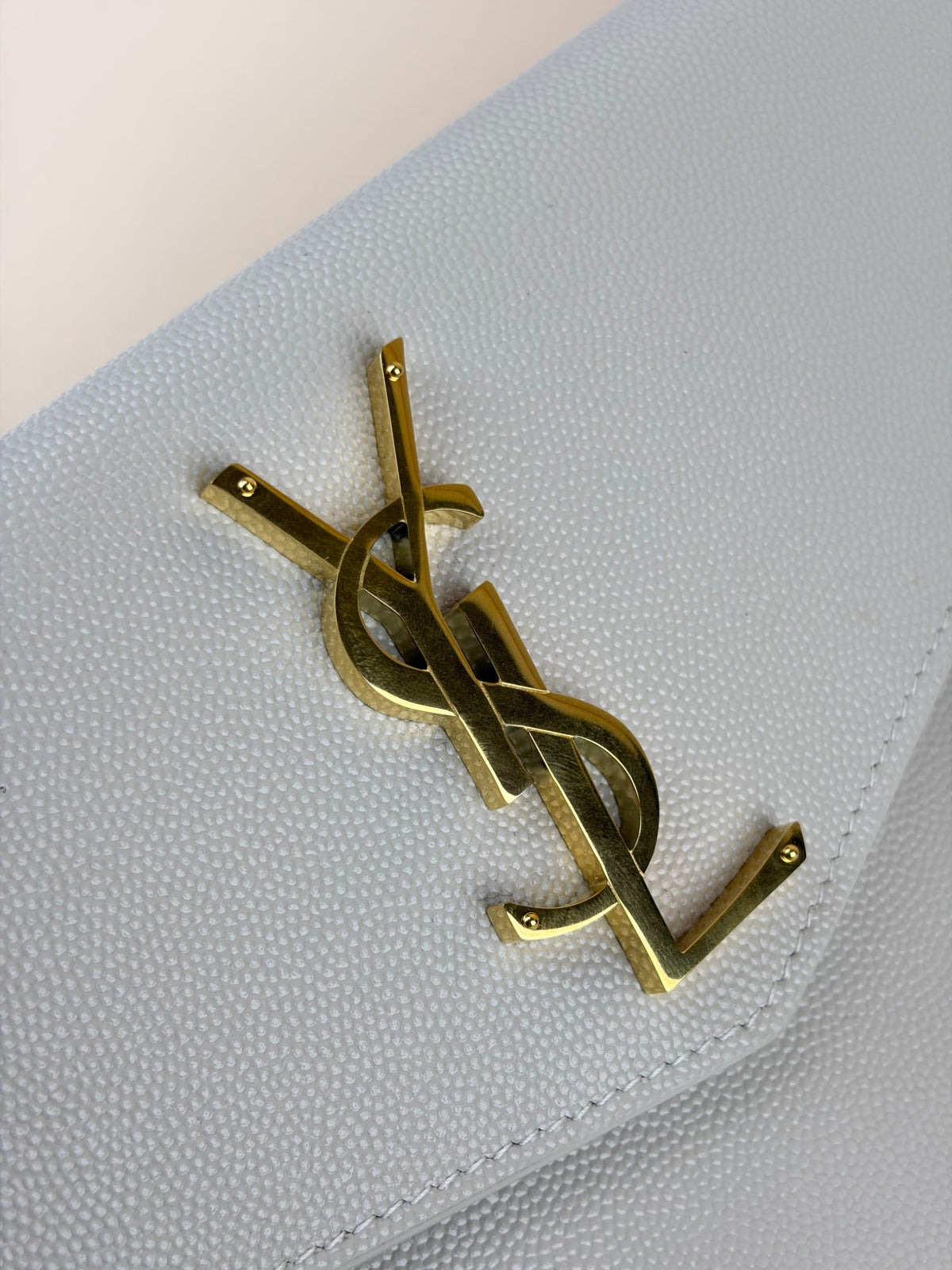 YSL white grain de Poudre leather Uptown pouch