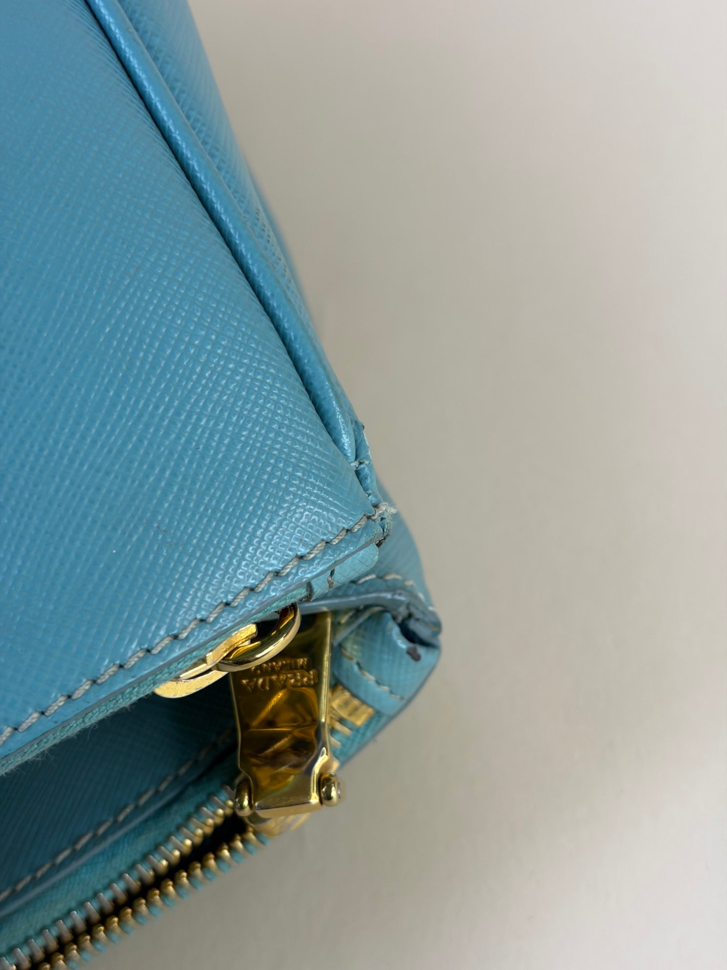 Prada Light Green Double Zipper Bag with Strap