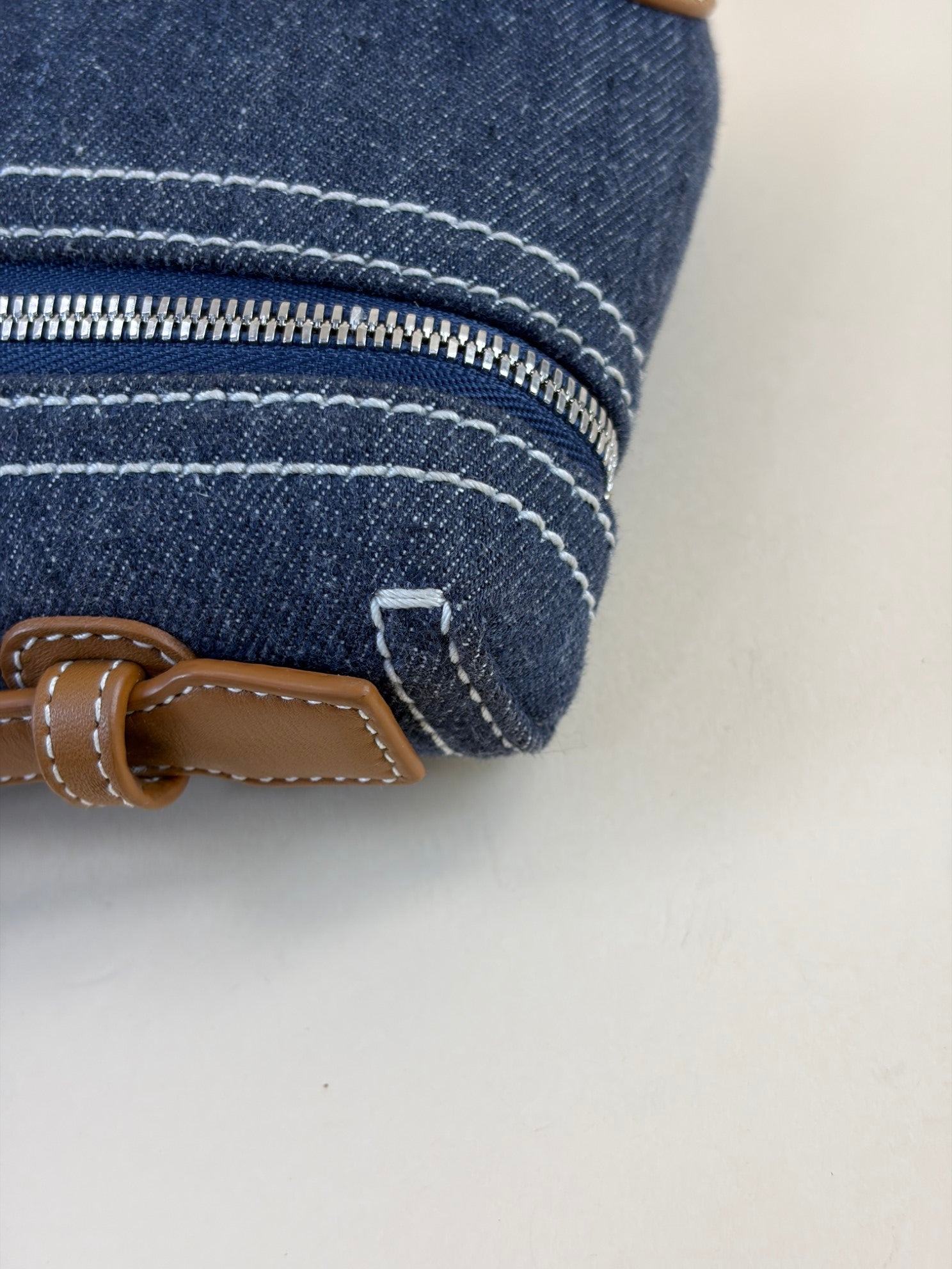 Loro Piana denim l 19 extra pocket pouch blue warm tan cross body