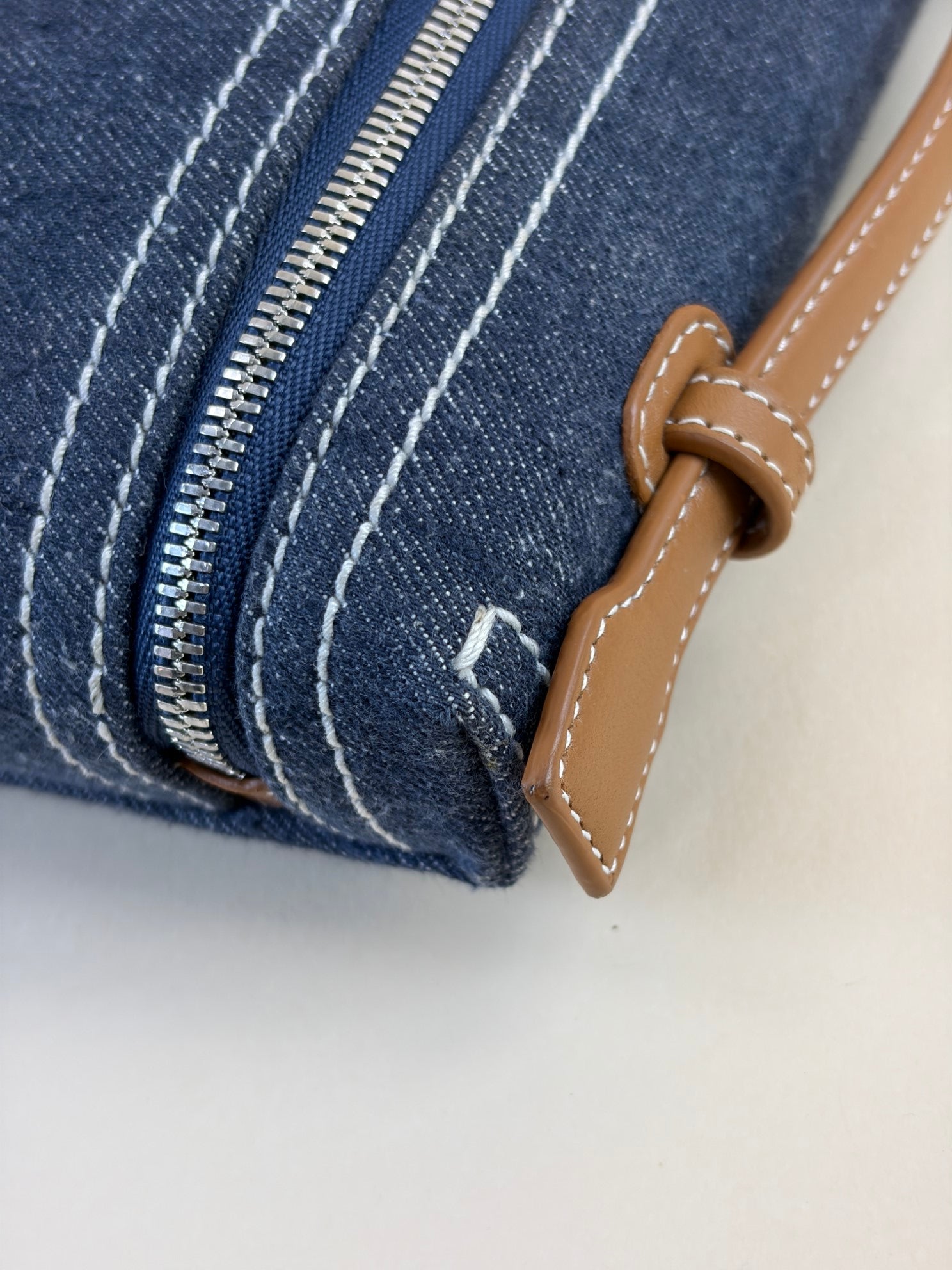 Loro Piana denim l 19 extra pocket pouch blue warm tan cross body