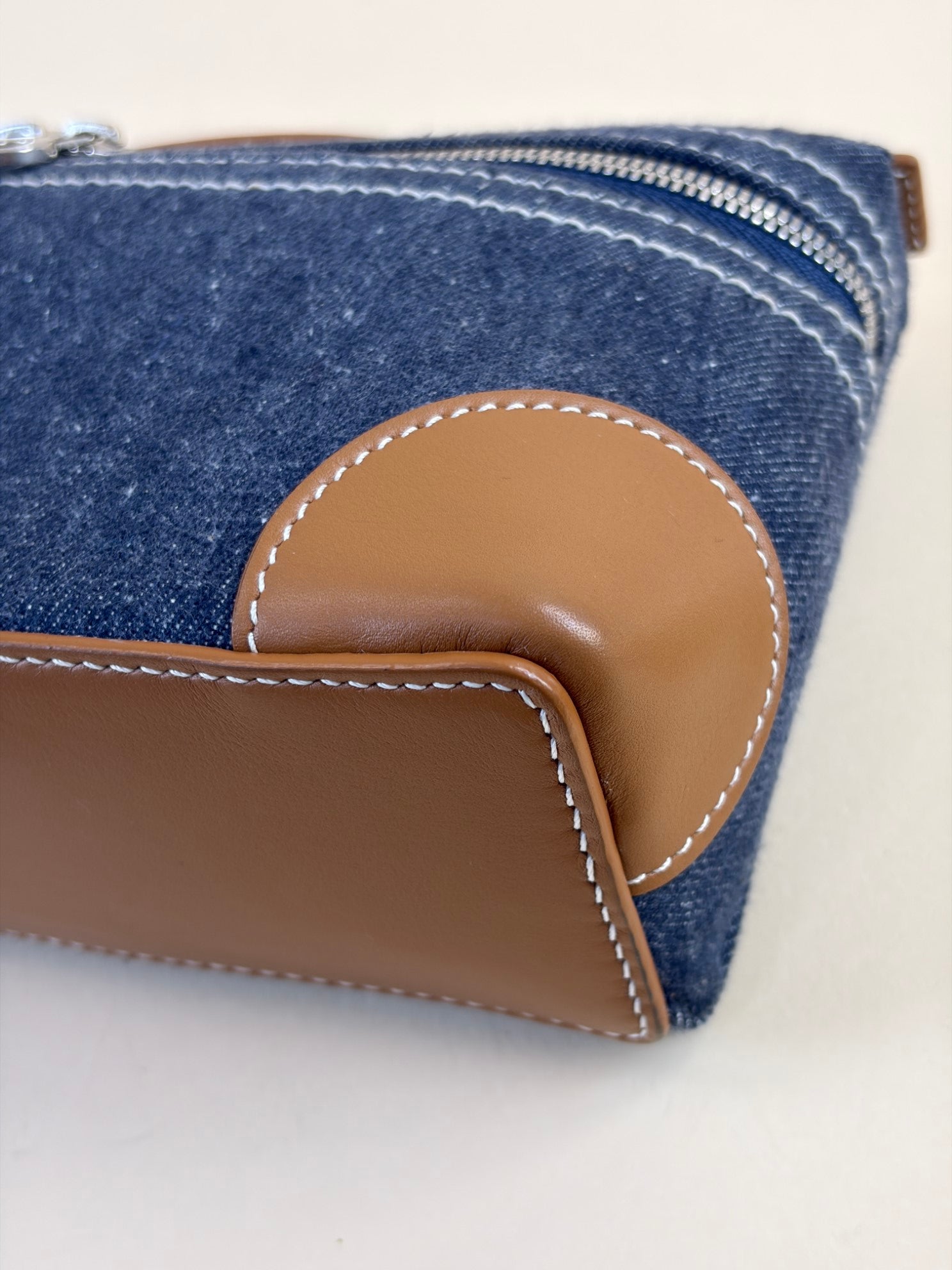 Loro Piana denim l 19 extra pocket pouch blue warm tan cross body