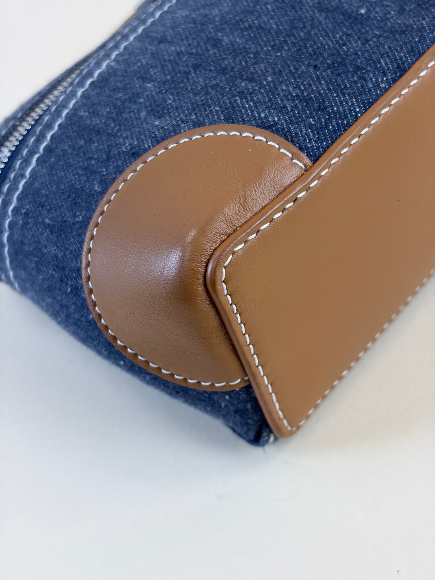 Loro Piana denim l 19 extra pocket pouch blue warm tan cross body