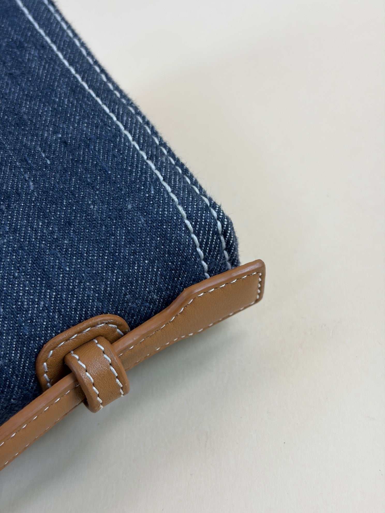 Loro Piana denim l 19 extra pocket pouch blue warm tan cross body