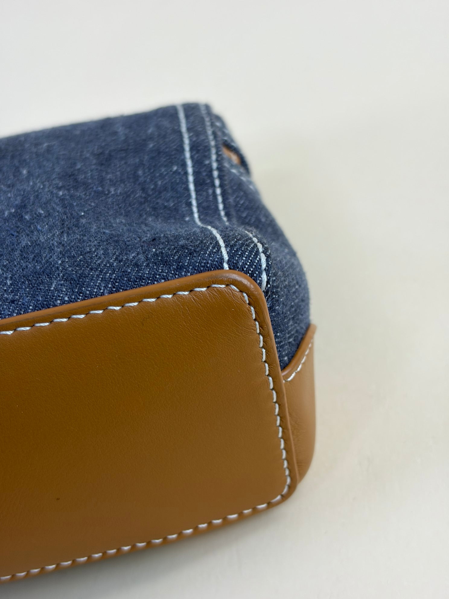 Loro Piana denim l 19 extra pocket pouch blue warm tan cross body