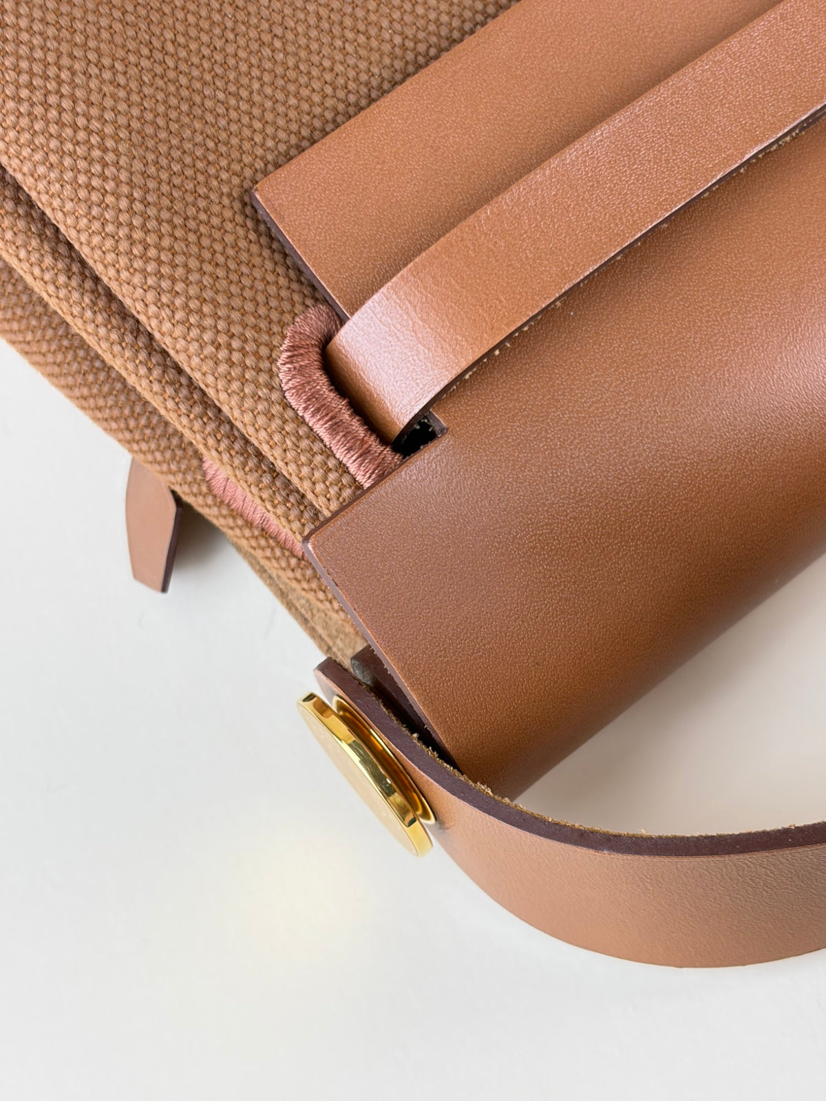 Hermes gold/fauve canvas Vache hunter leather herbag zip20mini bag