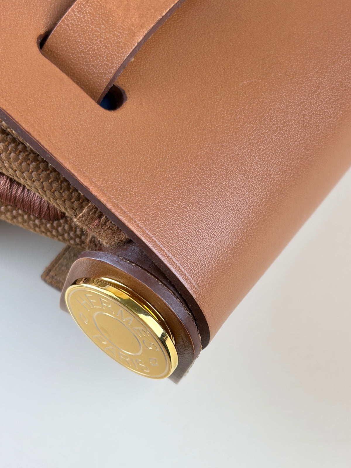 Hermes gold/fauve canvas Vache hunter leather herbag zip20mini bag
