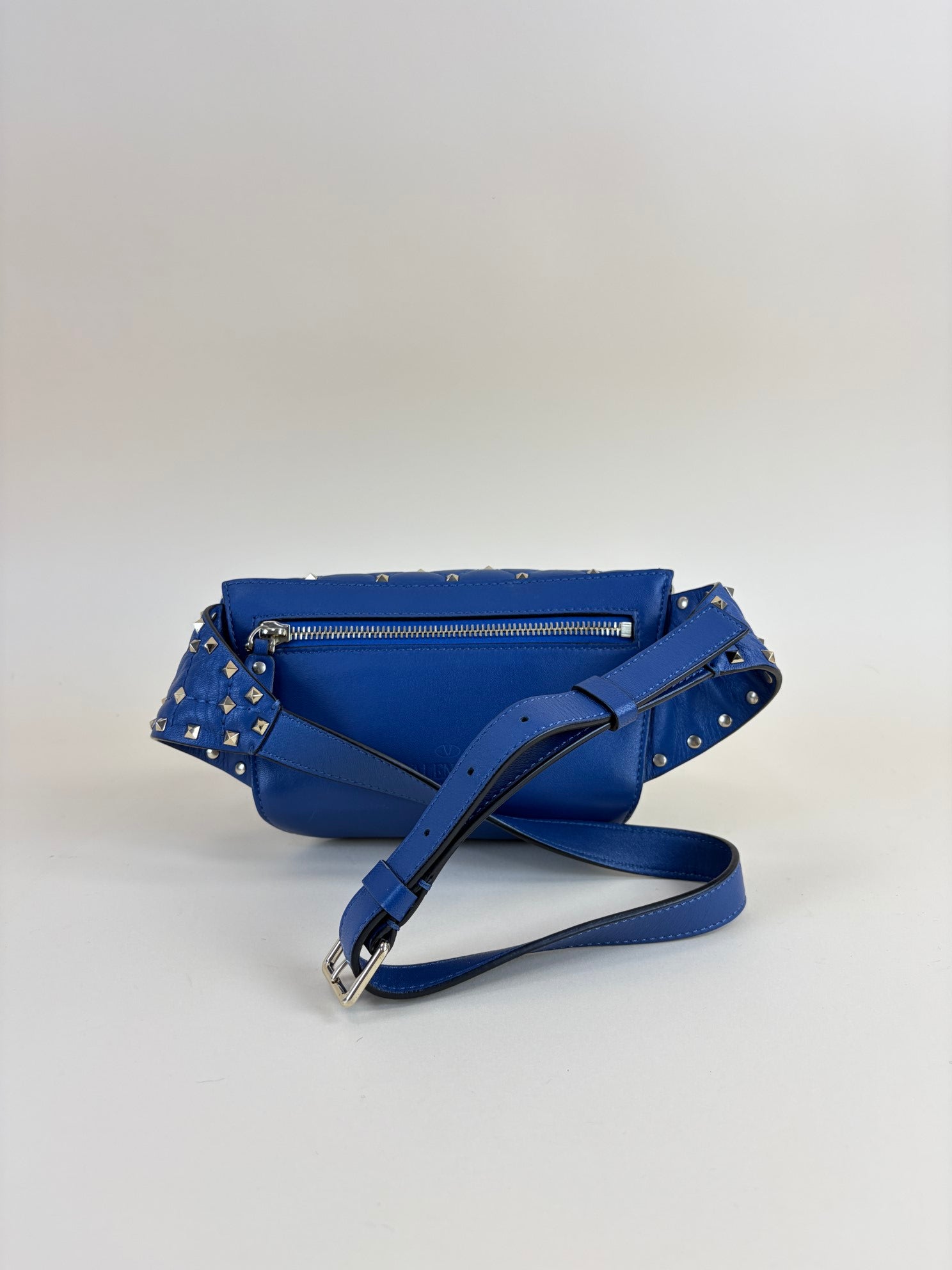 Valentino Blue quilted leather Rockstud Spike Belt Bag