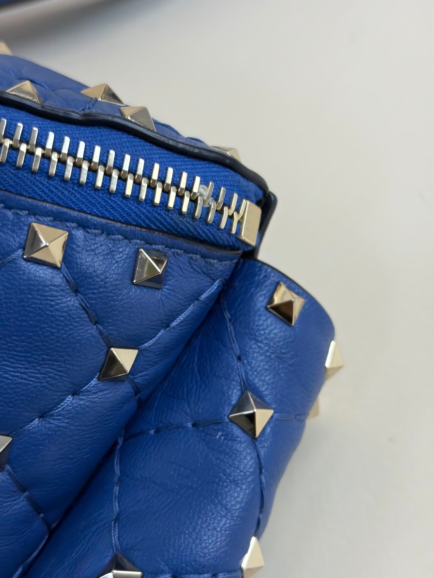Valentino Blue quilted leather Rockstud Spike Belt Bag