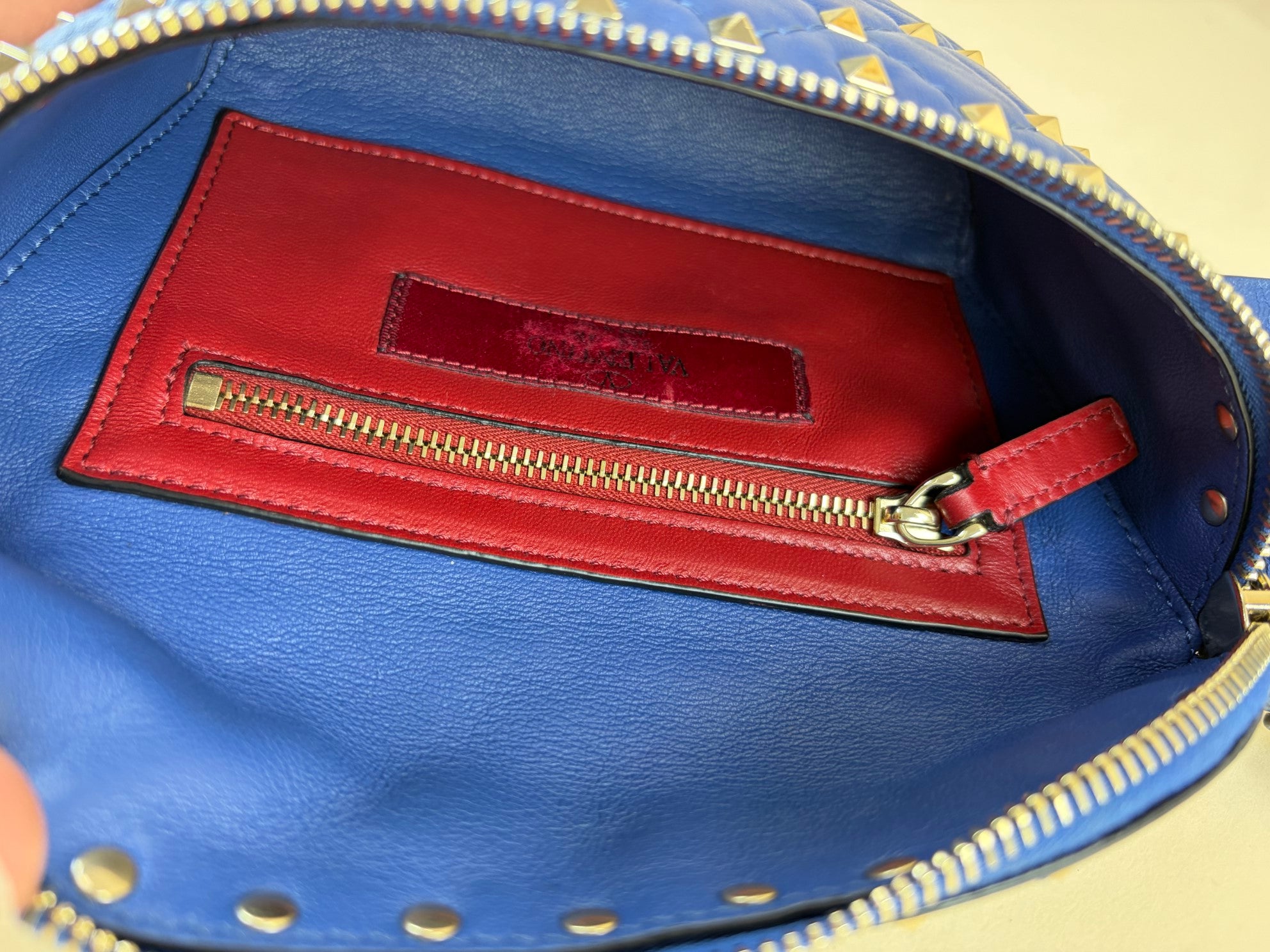 Valentino Blue quilted leather Rockstud Spike Belt Bag