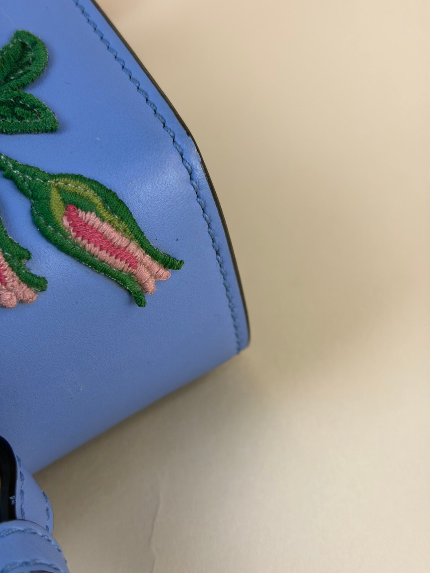 Gucci Blue Floral Embroidered Medium Sylvie Top Handle Bag with Strap