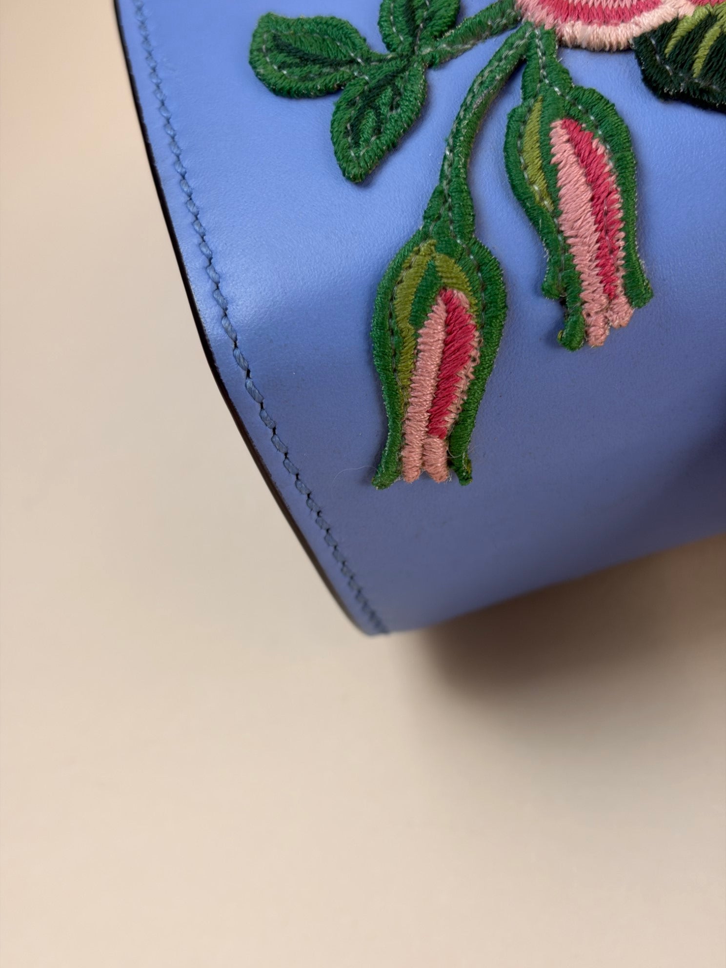 Gucci Blue Floral Embroidered Medium Sylvie Top Handle Bag with Strap