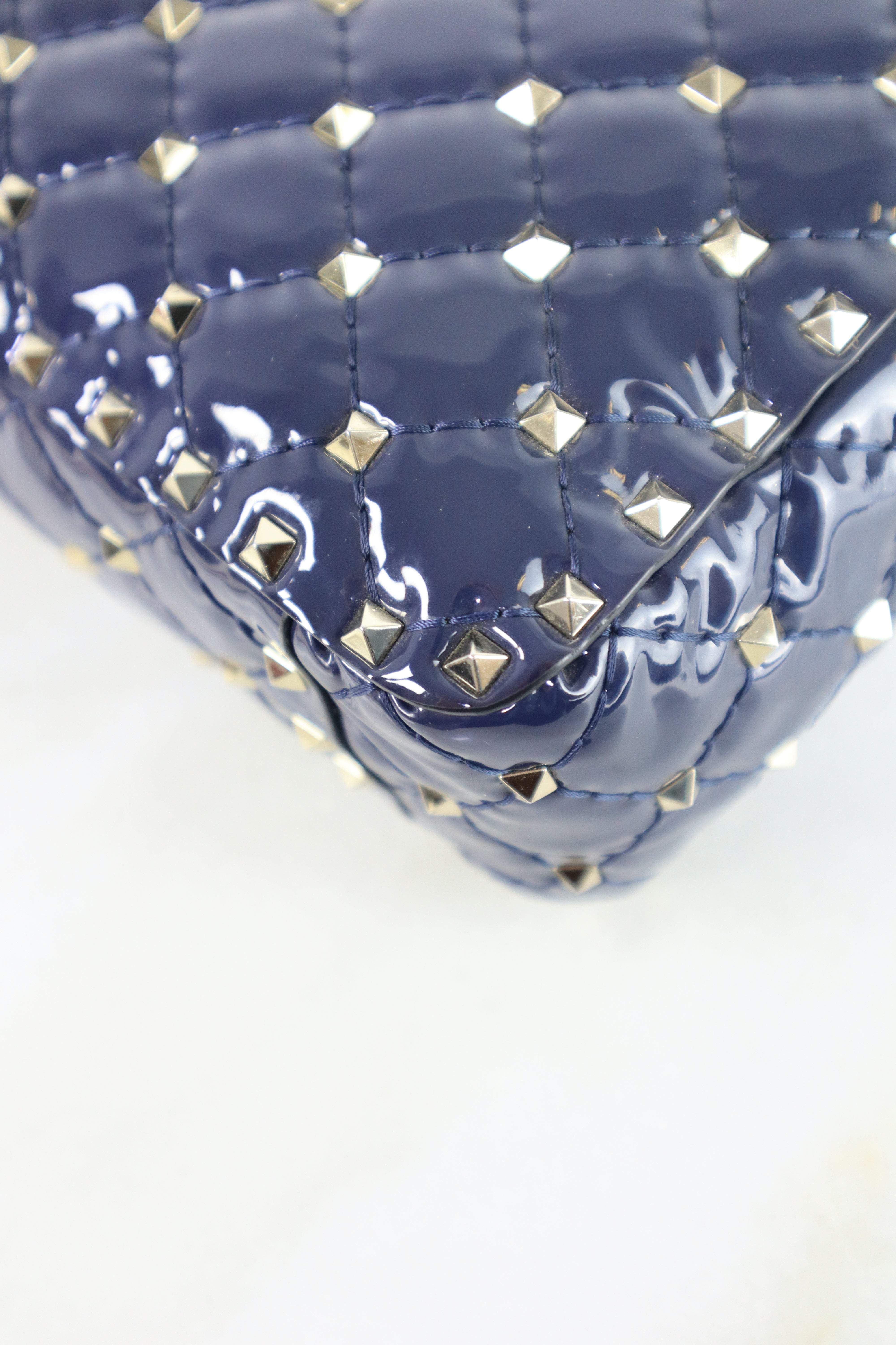 Valentino Navy Blue Medium Rockstud Spike Top Handle Bag
