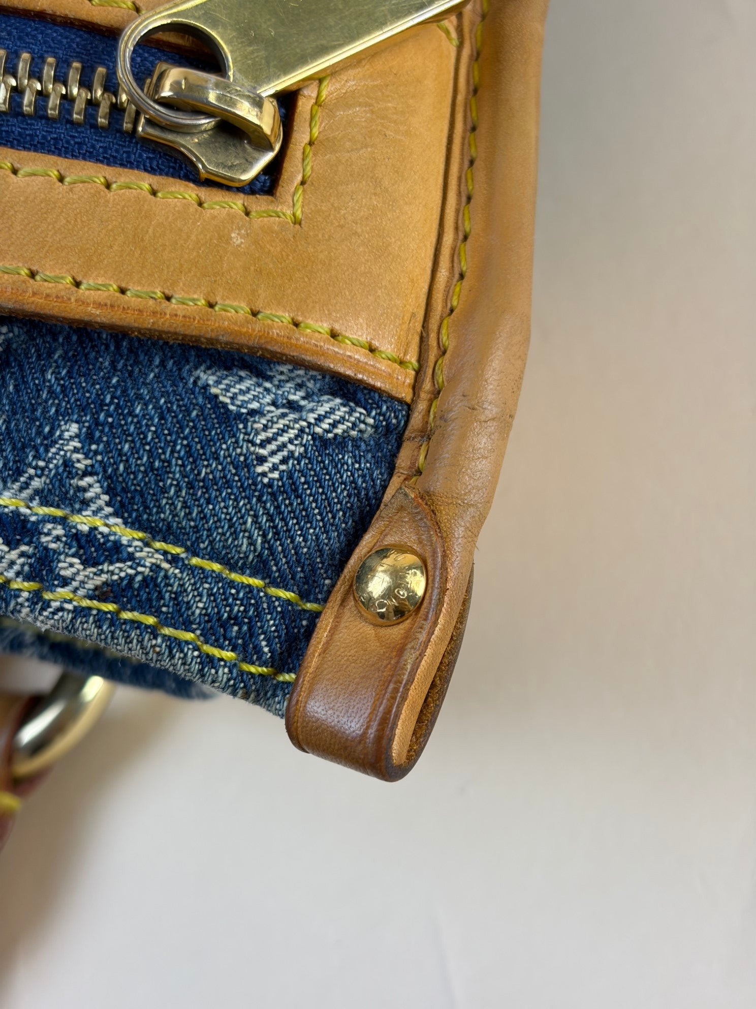 louis Vuitton blue monogram denim sac plat tote bag