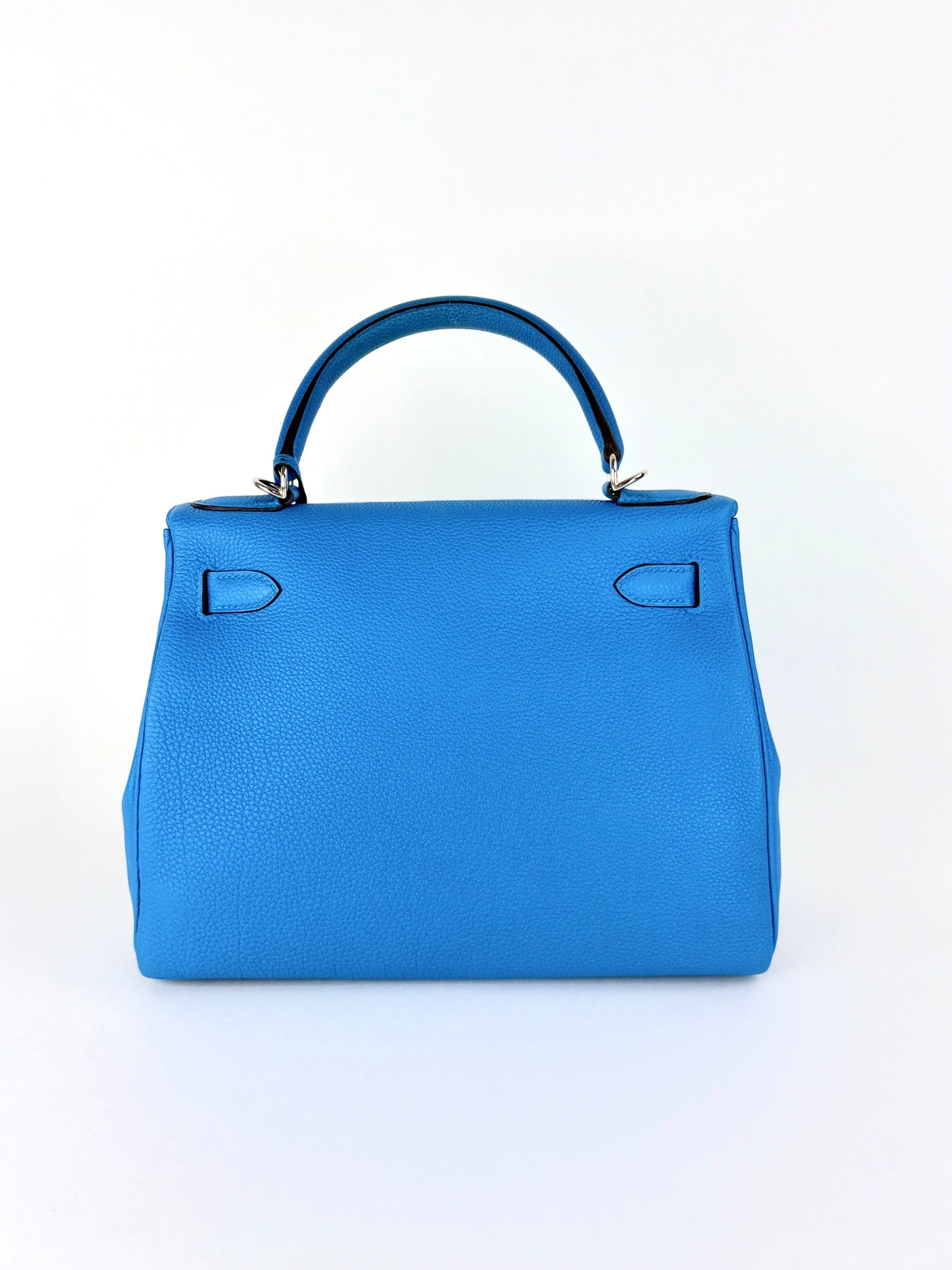 Hermes blue hydra togo leather kelly 28 tote bag