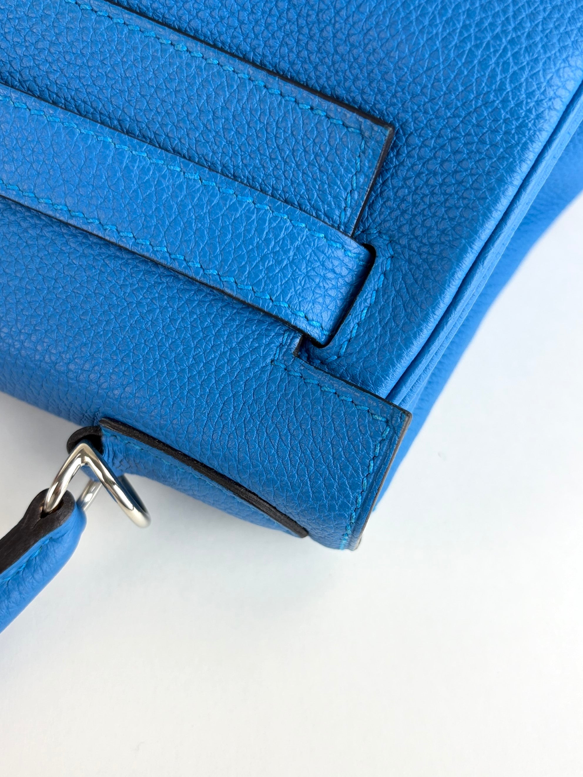 Hermes blue hydra togo leather kelly 28 tote bag