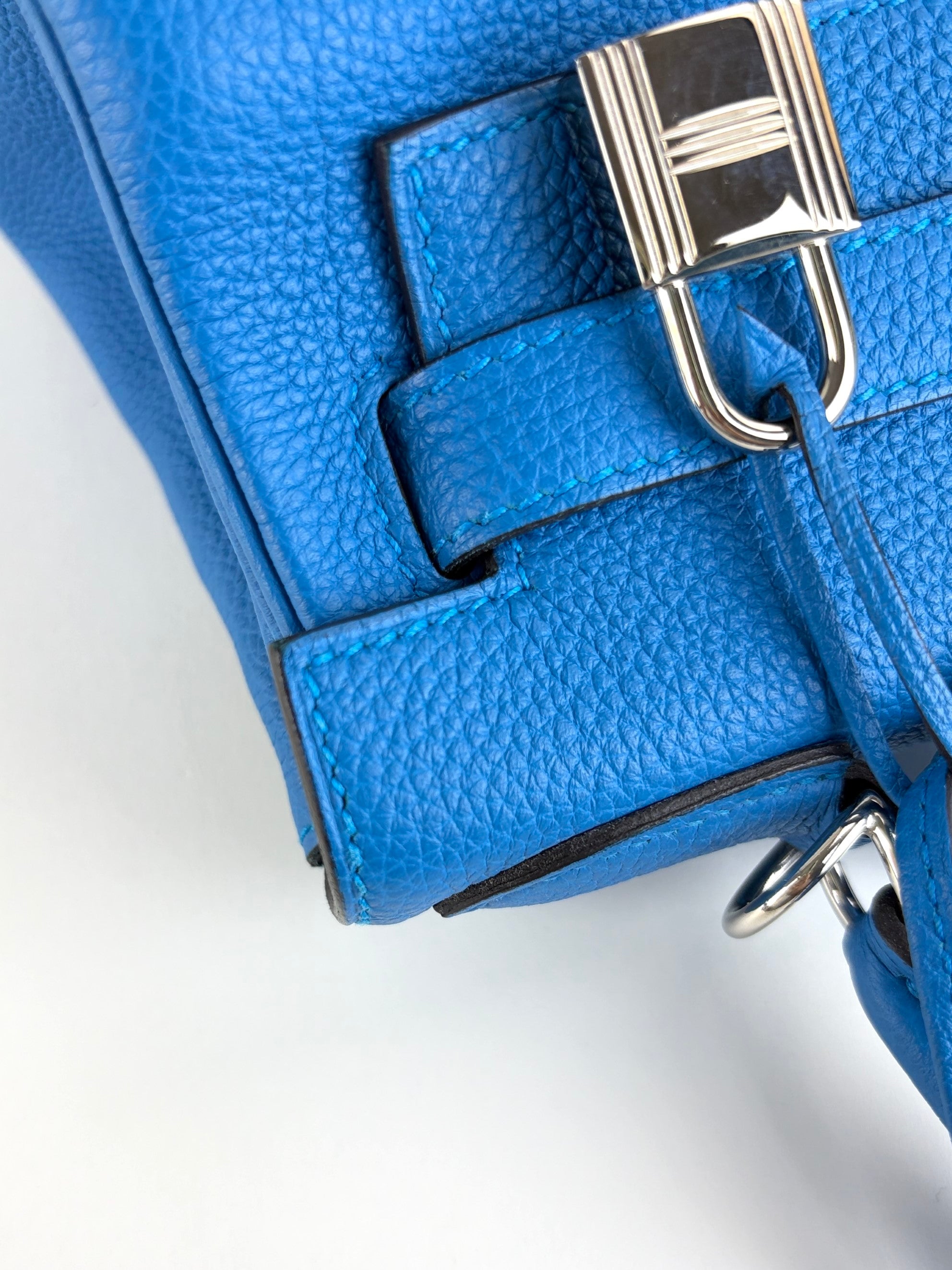 Hermes blue hydra togo leather kelly 28 tote bag