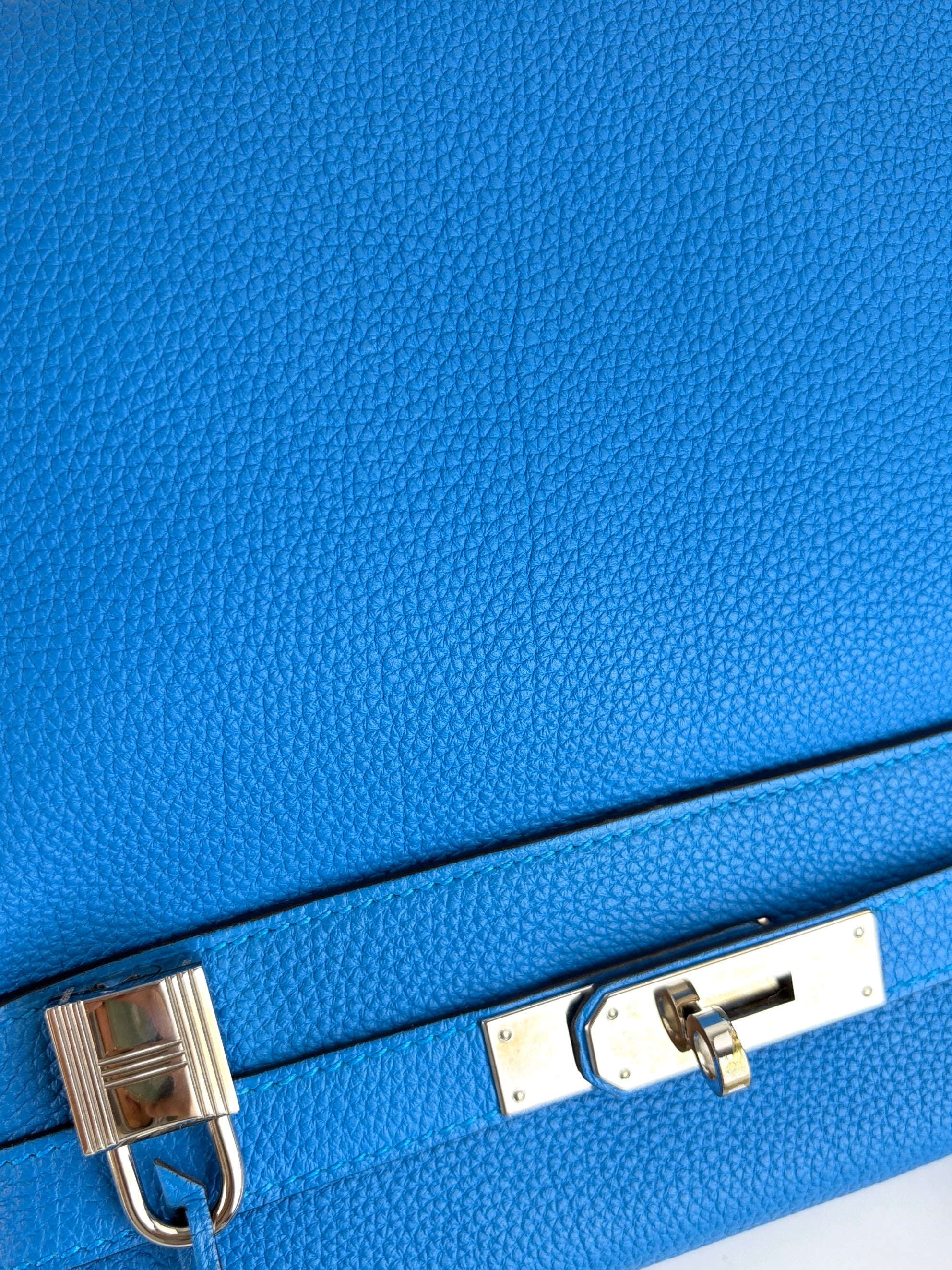 Hermes blue hydra togo leather kelly 28 tote bag