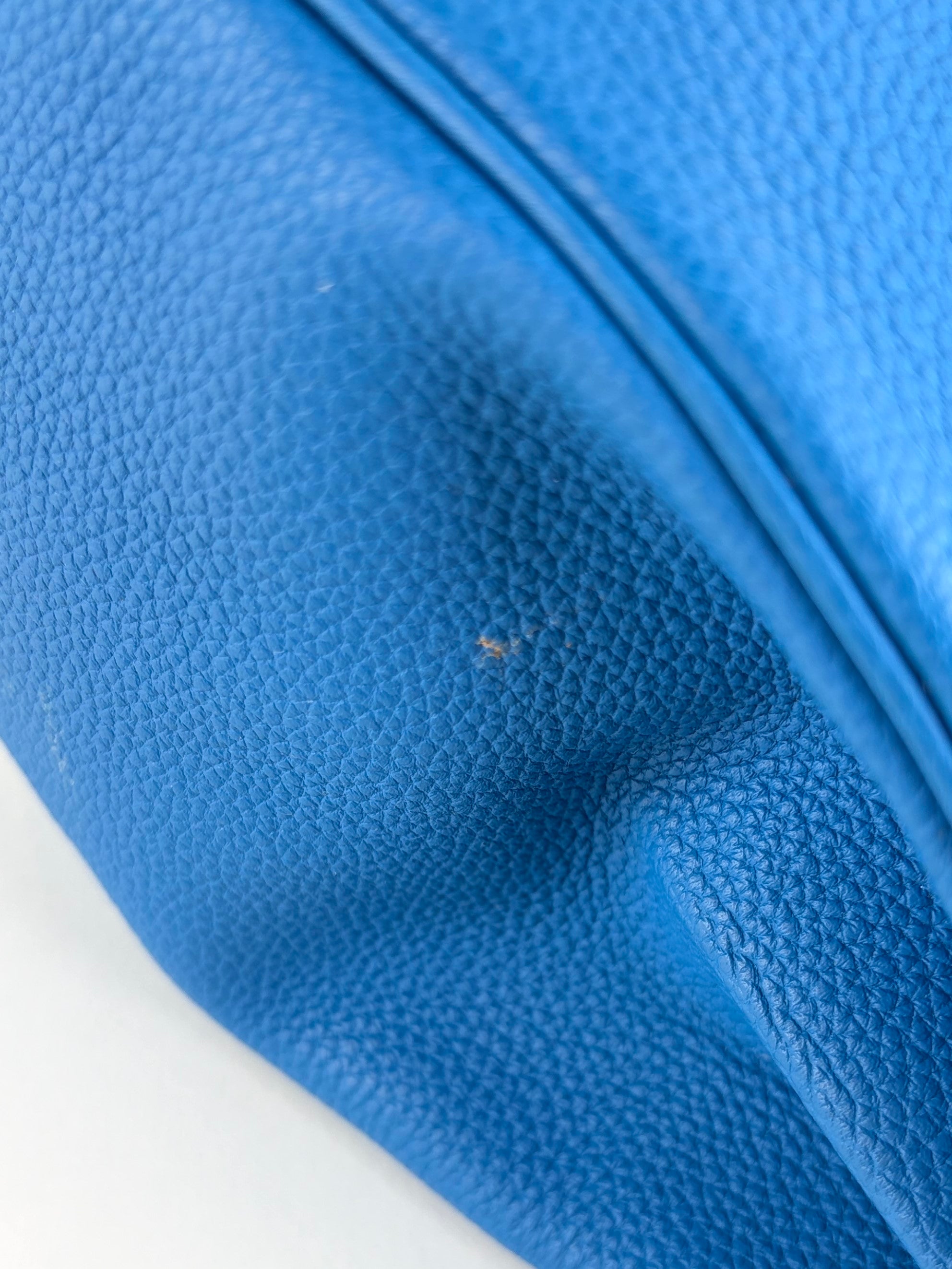 Hermes blue hydra togo leather kelly 28 tote bag