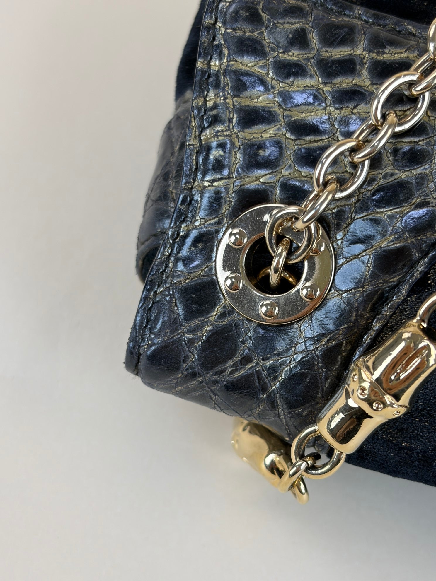 Gucci Black Alligator-Velvet Tom Ford Jeweled Dragon Shoulder Bag