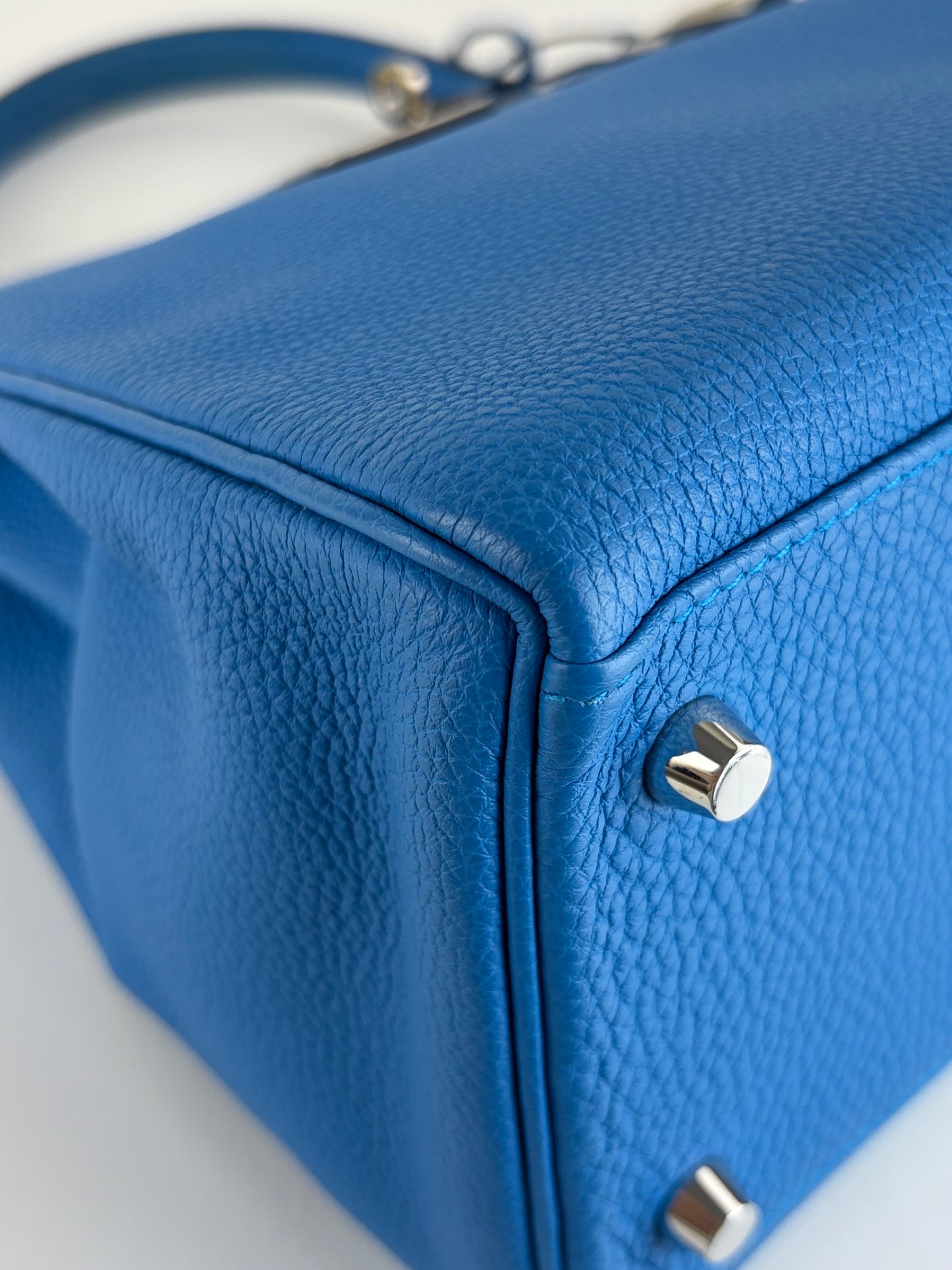 Hermes blue hydra togo leather kelly 28 tote bag