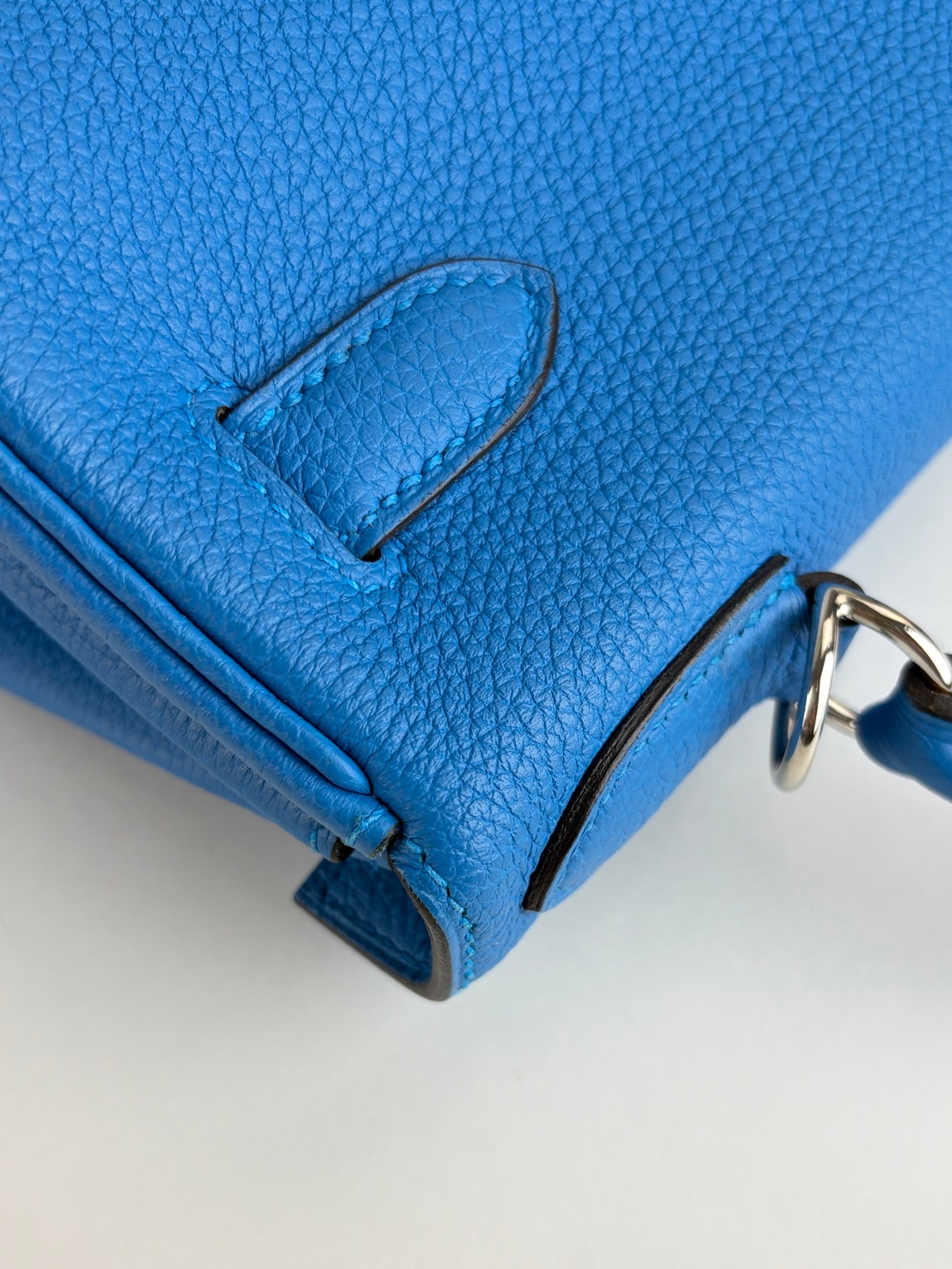Hermes blue hydra togo leather kelly 28 tote bag