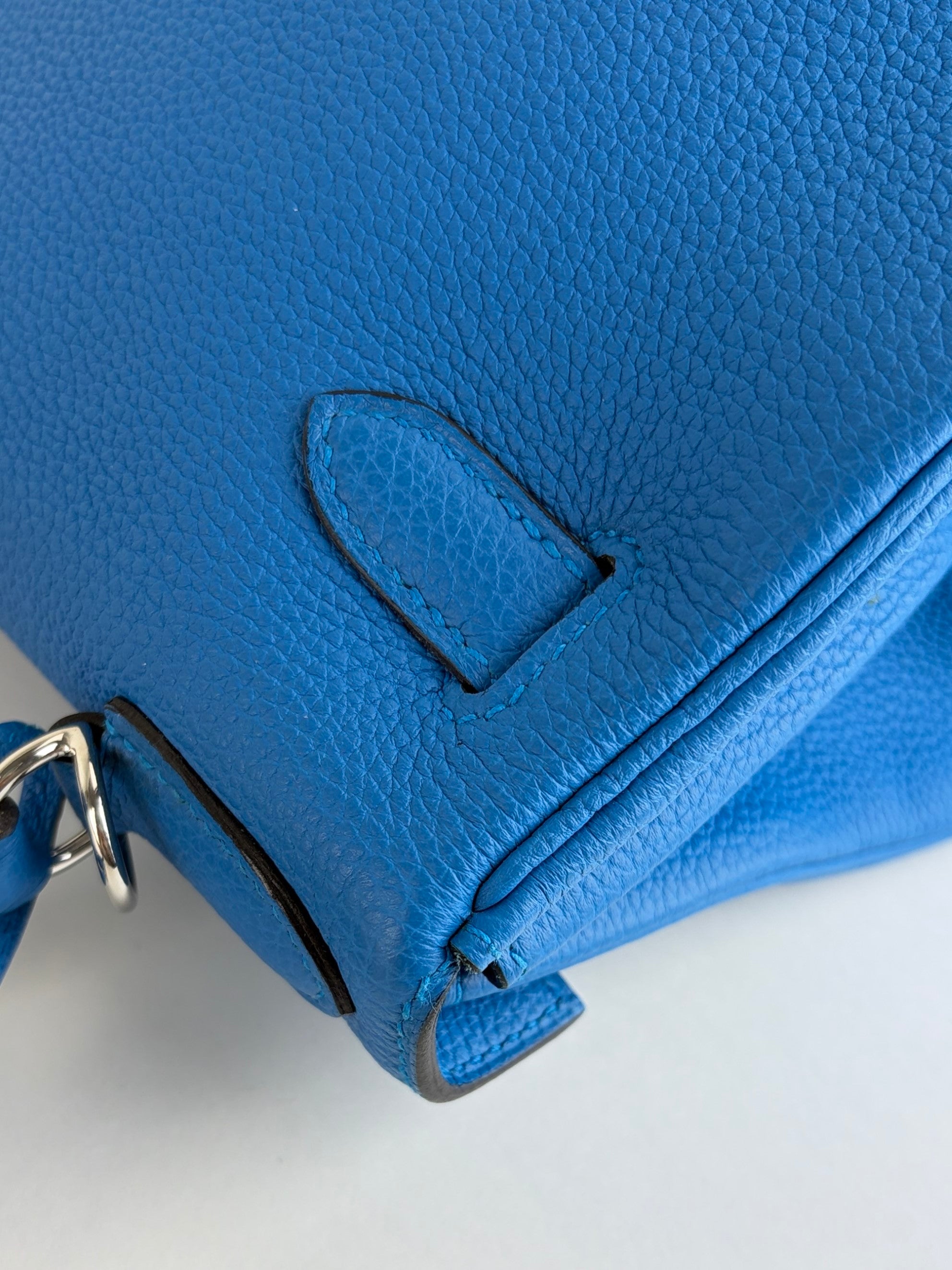 Hermes blue hydra togo leather kelly 28 tote bag