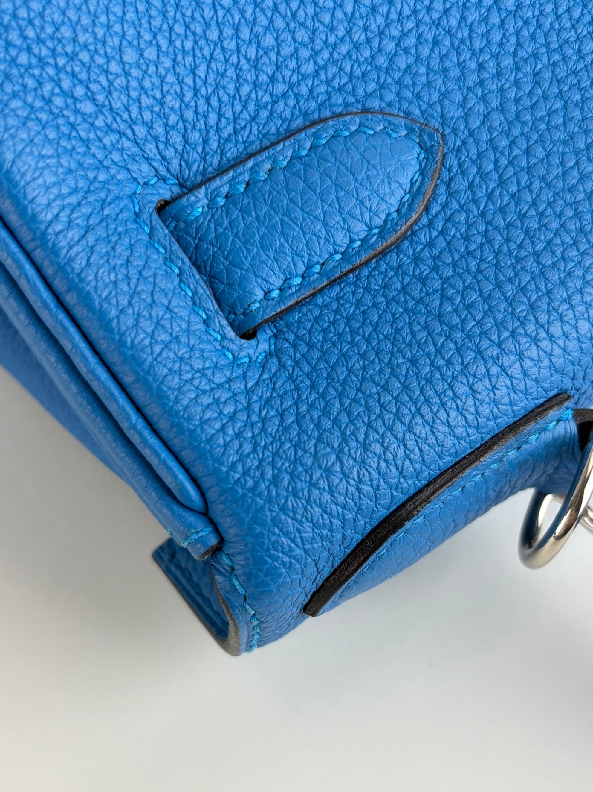 Hermes blue hydra togo leather kelly 28 tote bag