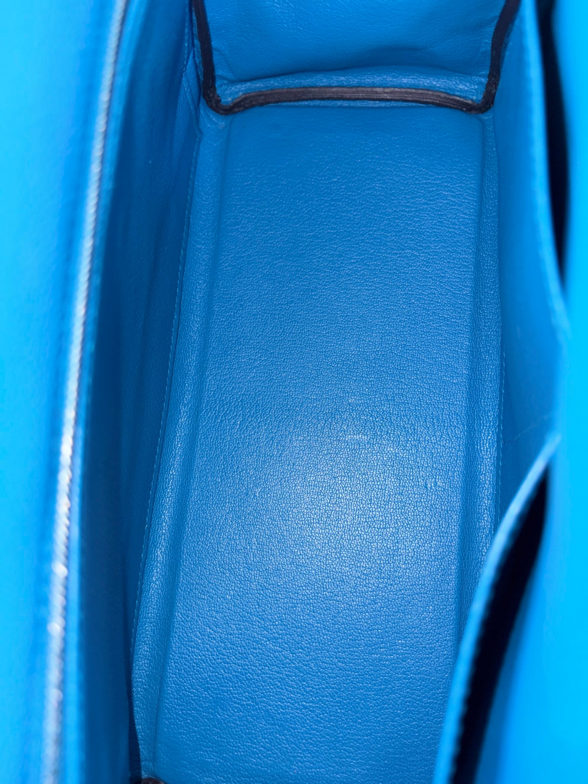 Hermes blue hydra togo leather kelly 28 tote bag