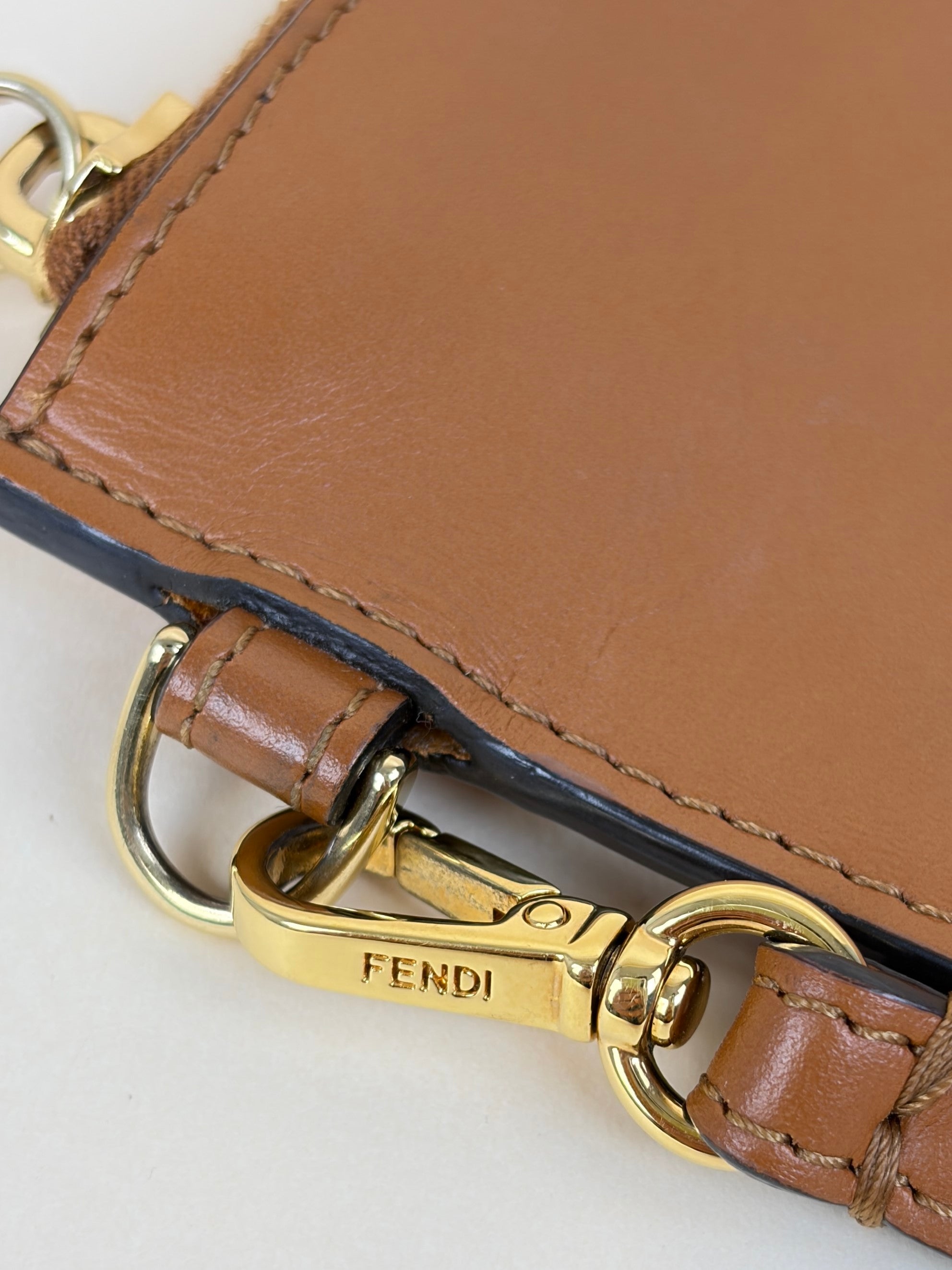 Fendi Camel Vitello King Fendi Roma Logo Embossed Flat Large Pouch