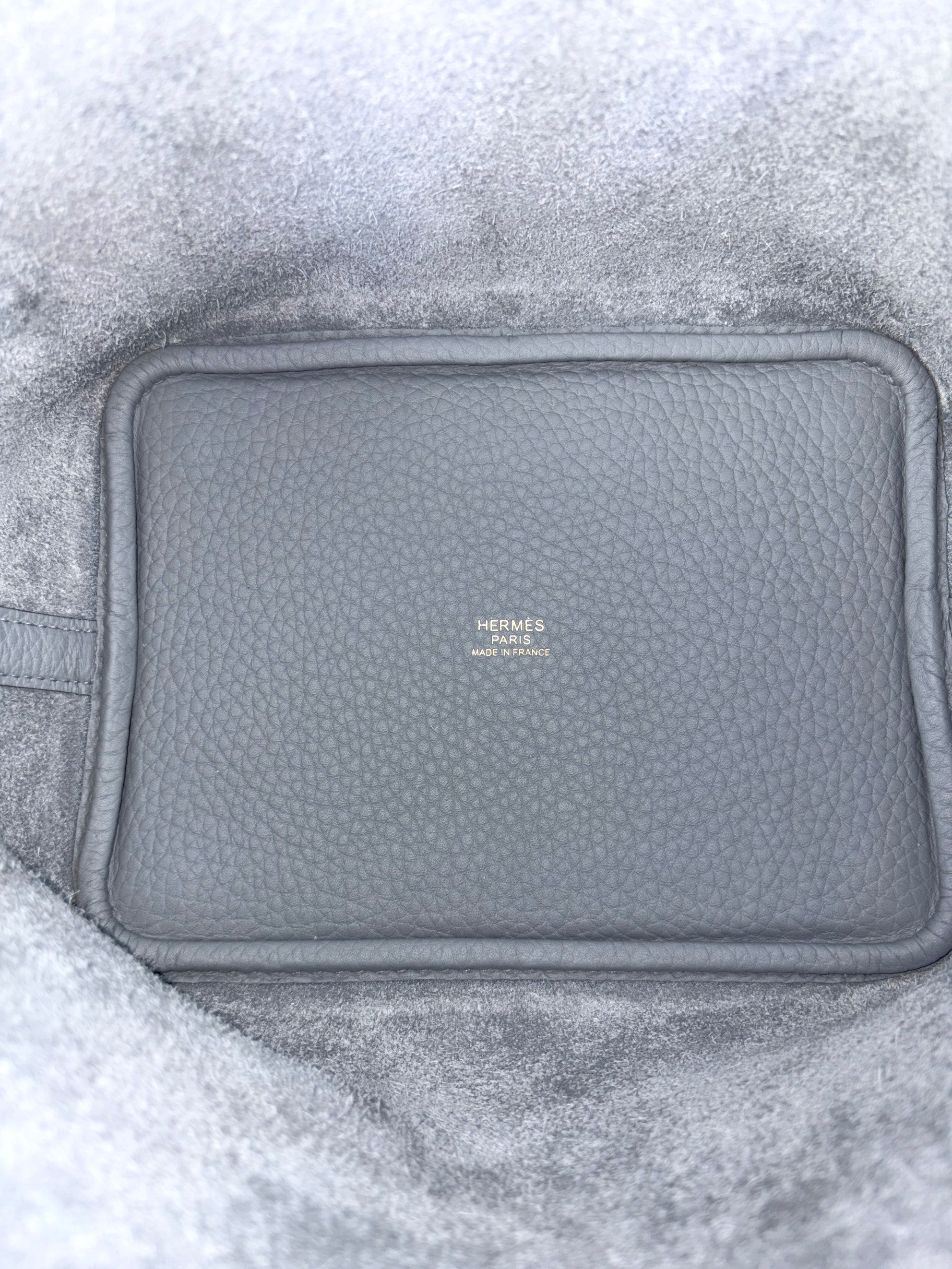 Hermes gris pant tin Tauillon Clemence picoting lock 18 bag