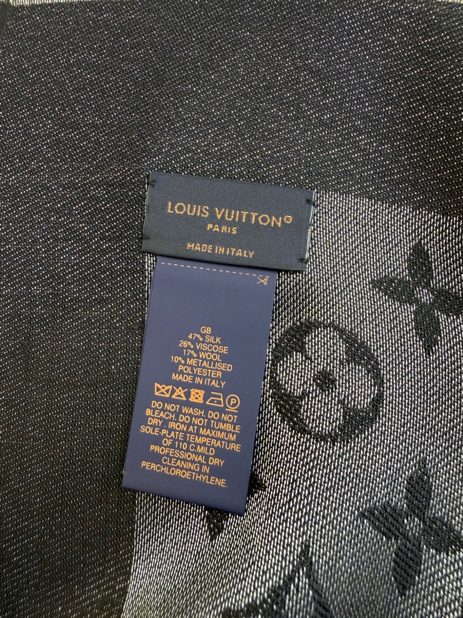 Louis Vuitton Black Monogram So Shine Scarf