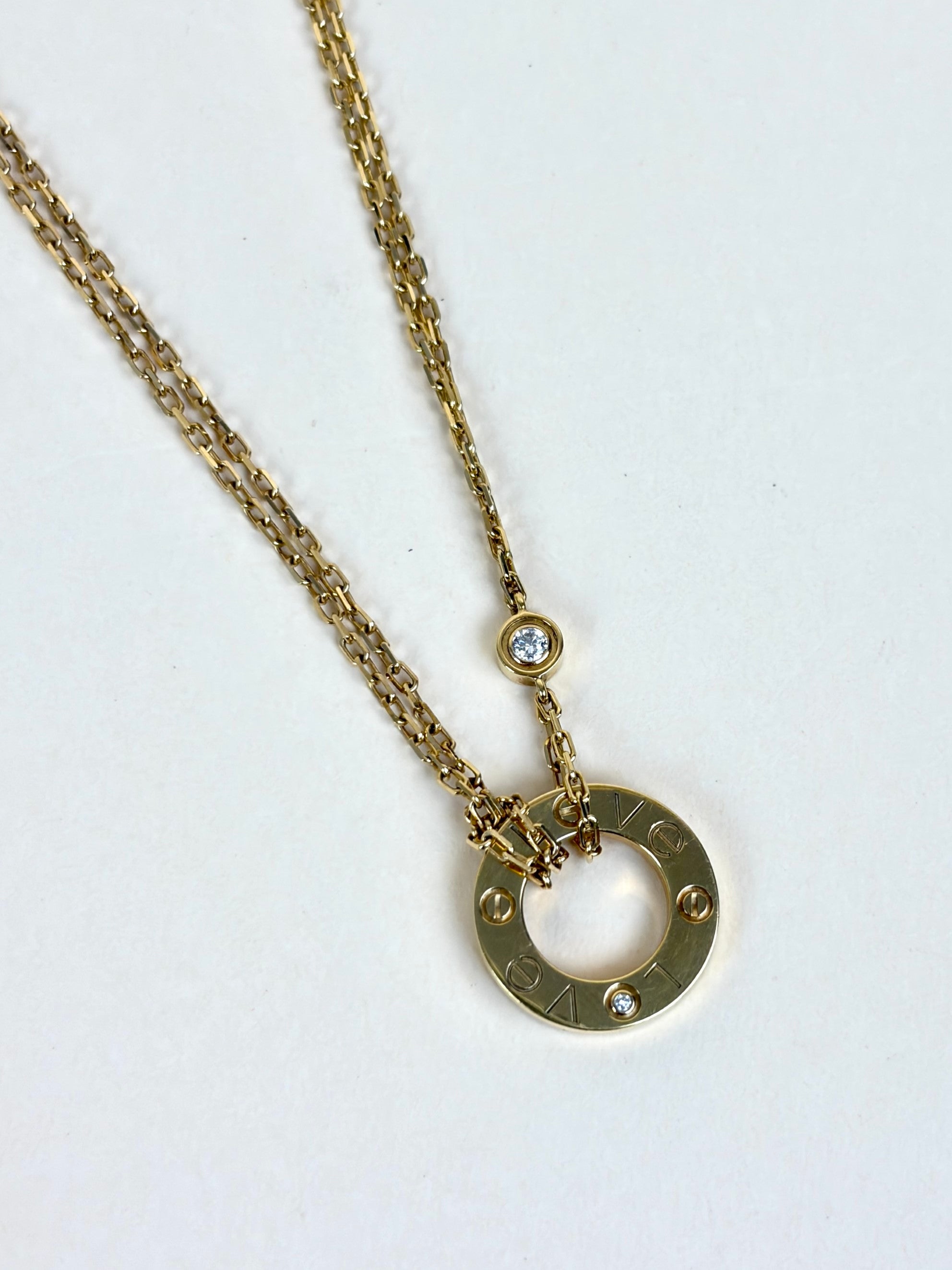 Cartier 18K Yellow Gold Love Pendant with 2 Diamonds Necklace