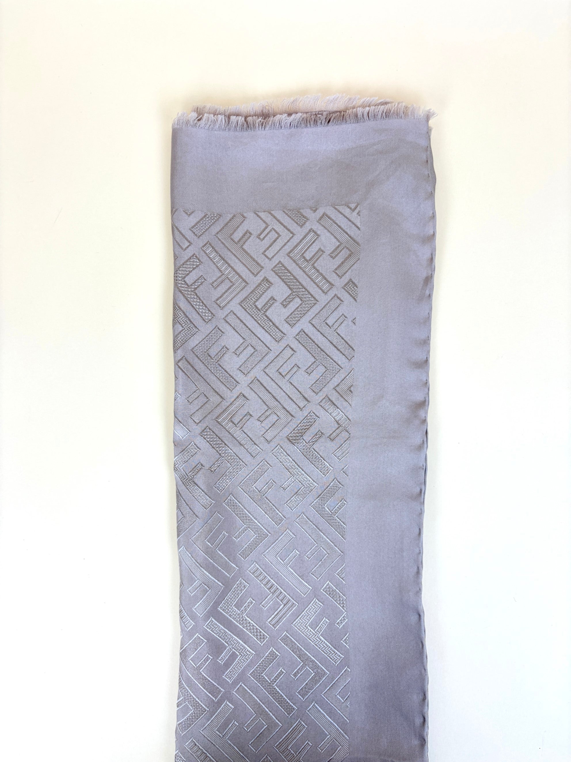 Fendi Nude Signature FF Pattern Silk Jacquard Fringed Edge Scarf